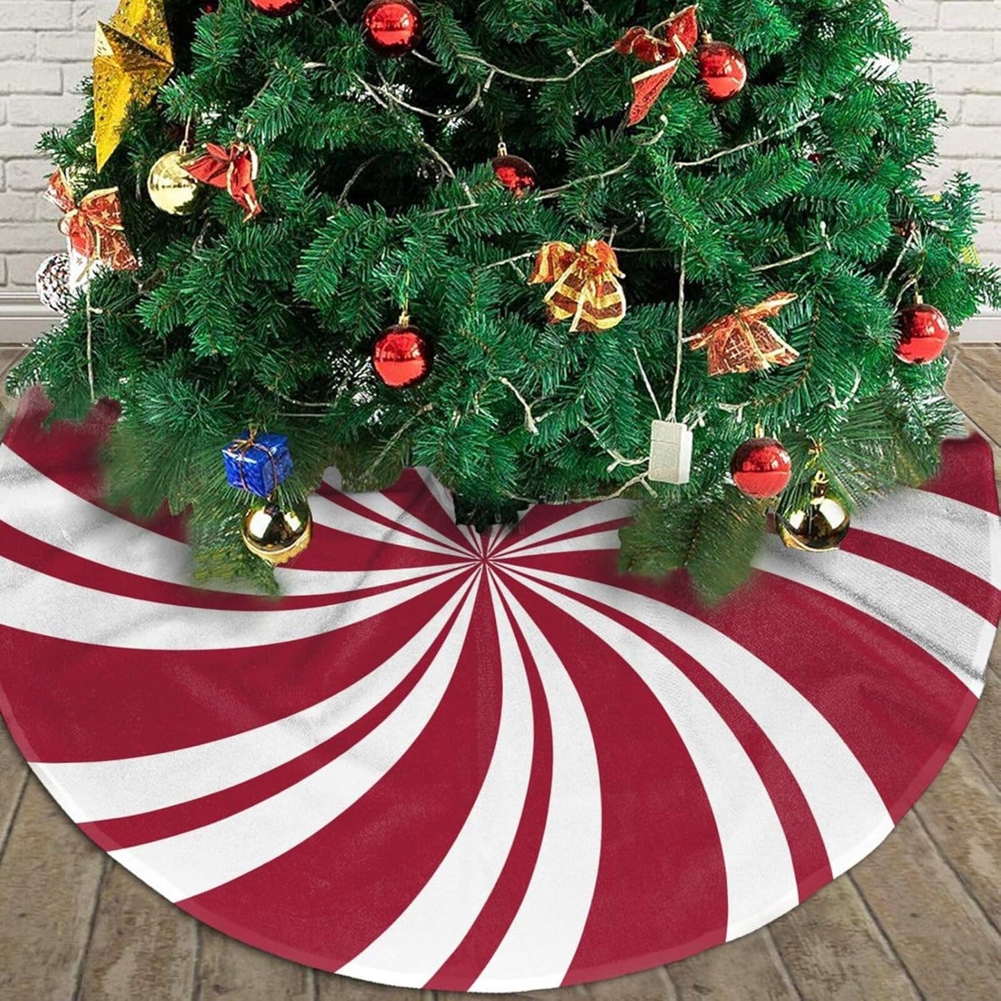 Christmas Tree Skirt,Mint Sugar Double Swirl Candy Xmas Tree Skirt Rustic Farmhouse Tree Skirt for Christmas Decor Xmas Holiday Home Party Decorations36