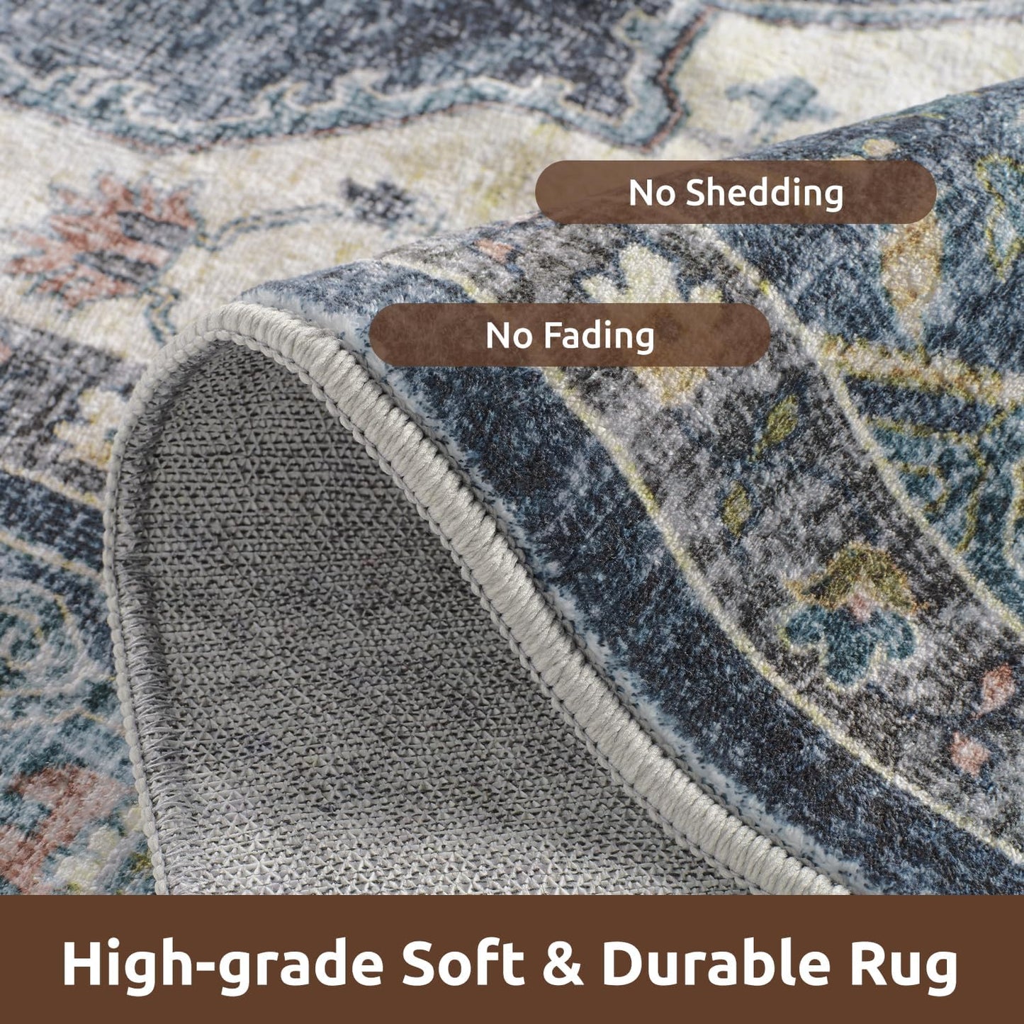 AMOAMI-2X10 Runner Rug-Washable Runners for Hallways-Soft Non Slip Bedside Rugs for Bedroom-Vintage Long Rug for Hallways Entryway Laundry Room Stair Kitchen Bathroom Blue