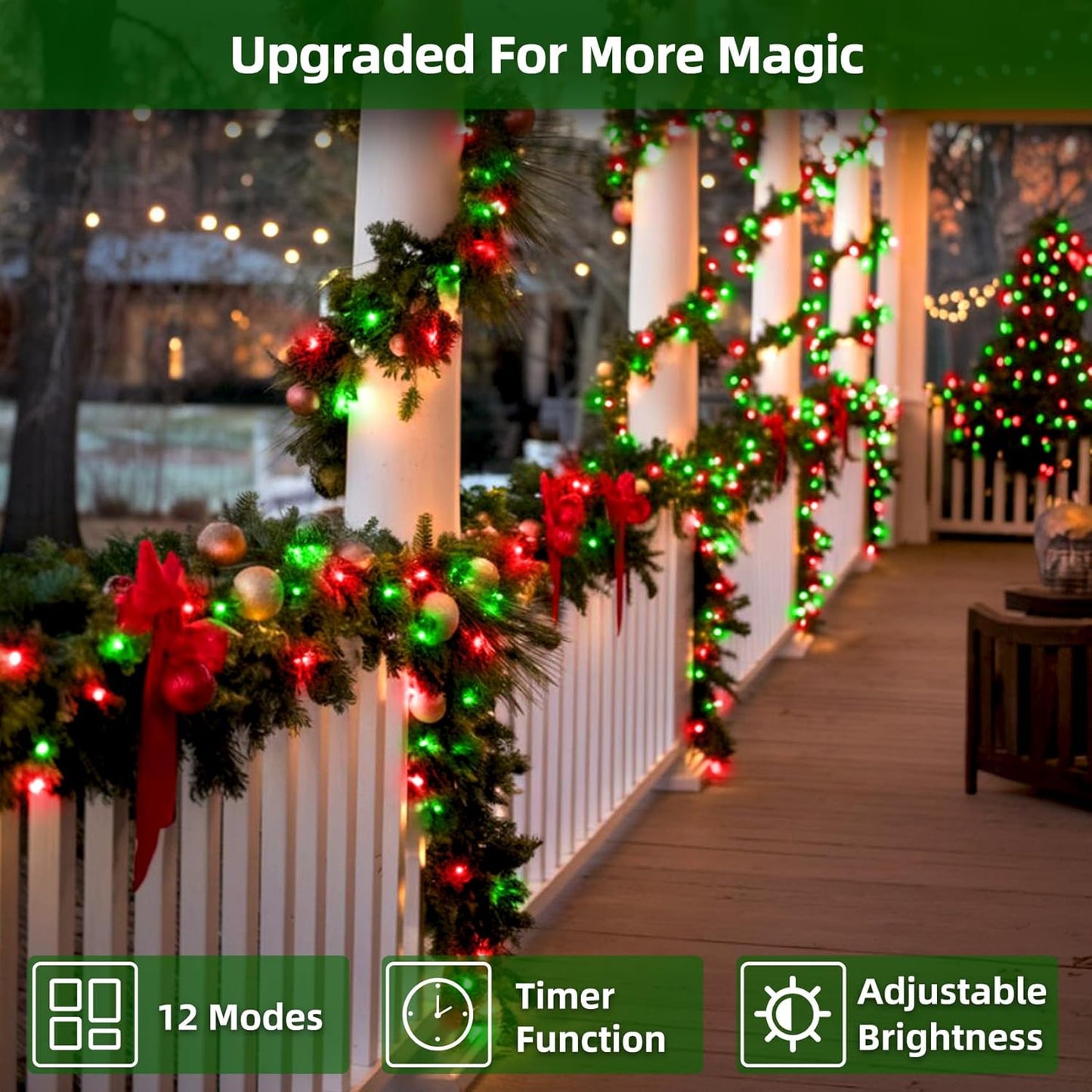 750 LED 240FT Christmas Lights Outdoor,12 Lighting Modes Christmas String Lights with Timer, Dimmable Red & Green LED StringLights Waterproof for Yard Tree Wedding Party Holiday Red & Green