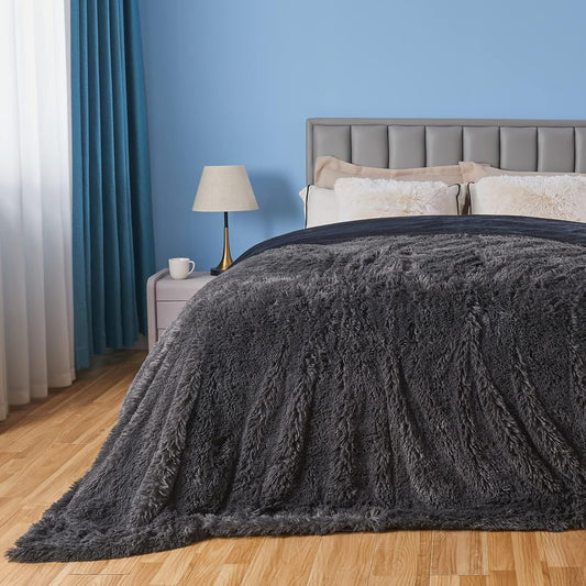 GONAAP Fuzzy Faux Fur Throw Blanket Queen Size Dark Grey Super Soft Cozy Plush Fuzzy Shaggy Blanket for Couch Sofa Bed (Dark Grey, Queen(90"x90"))