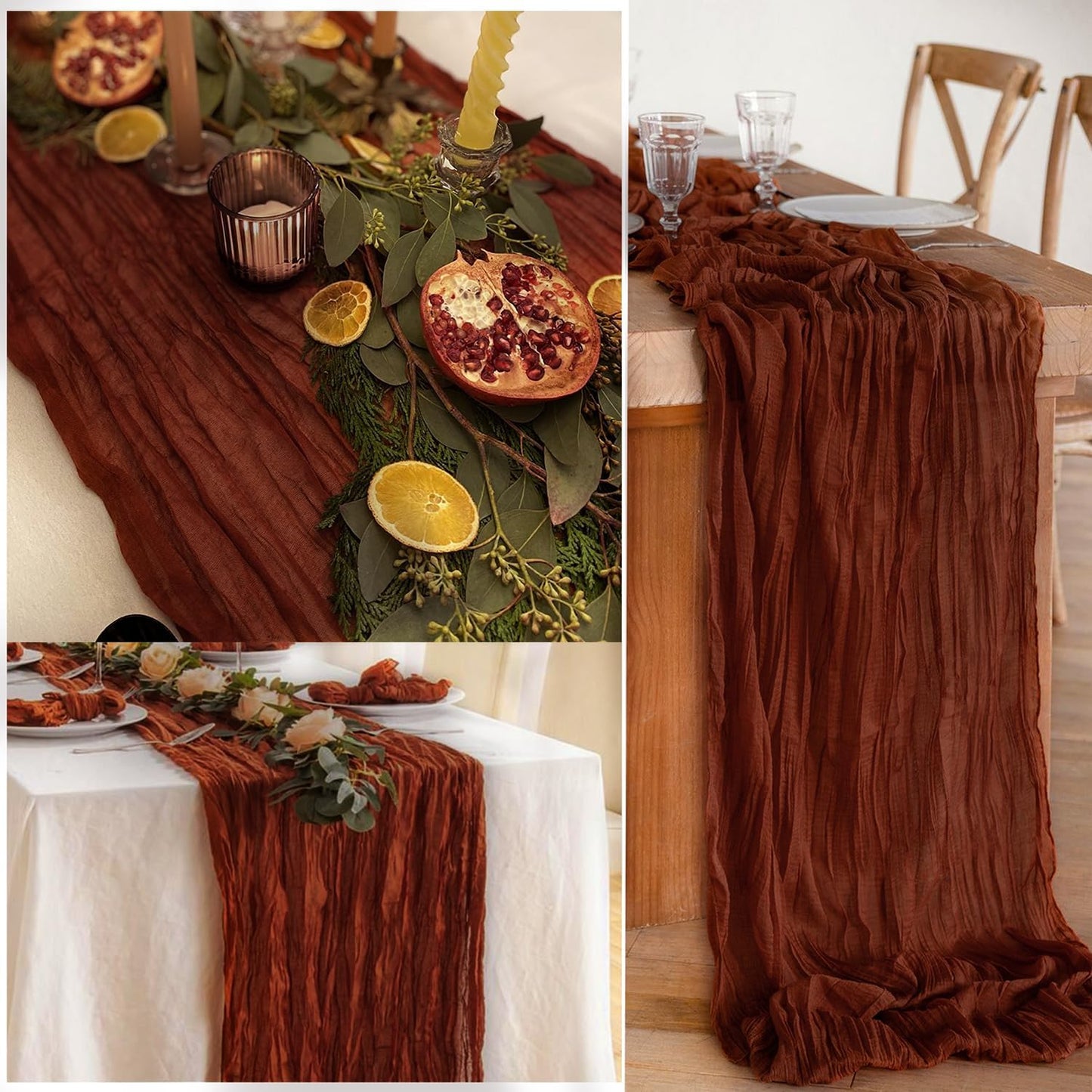 12 Pack Terracotta Cheesecloth Table Runner 10FT Boho Rustic Cheese Cloth Table Runner for Wedding 20 x 120 Inch Long Bridal Shower Baby Shower Gauze Fabric Sheer Birthday Party Table Decorations