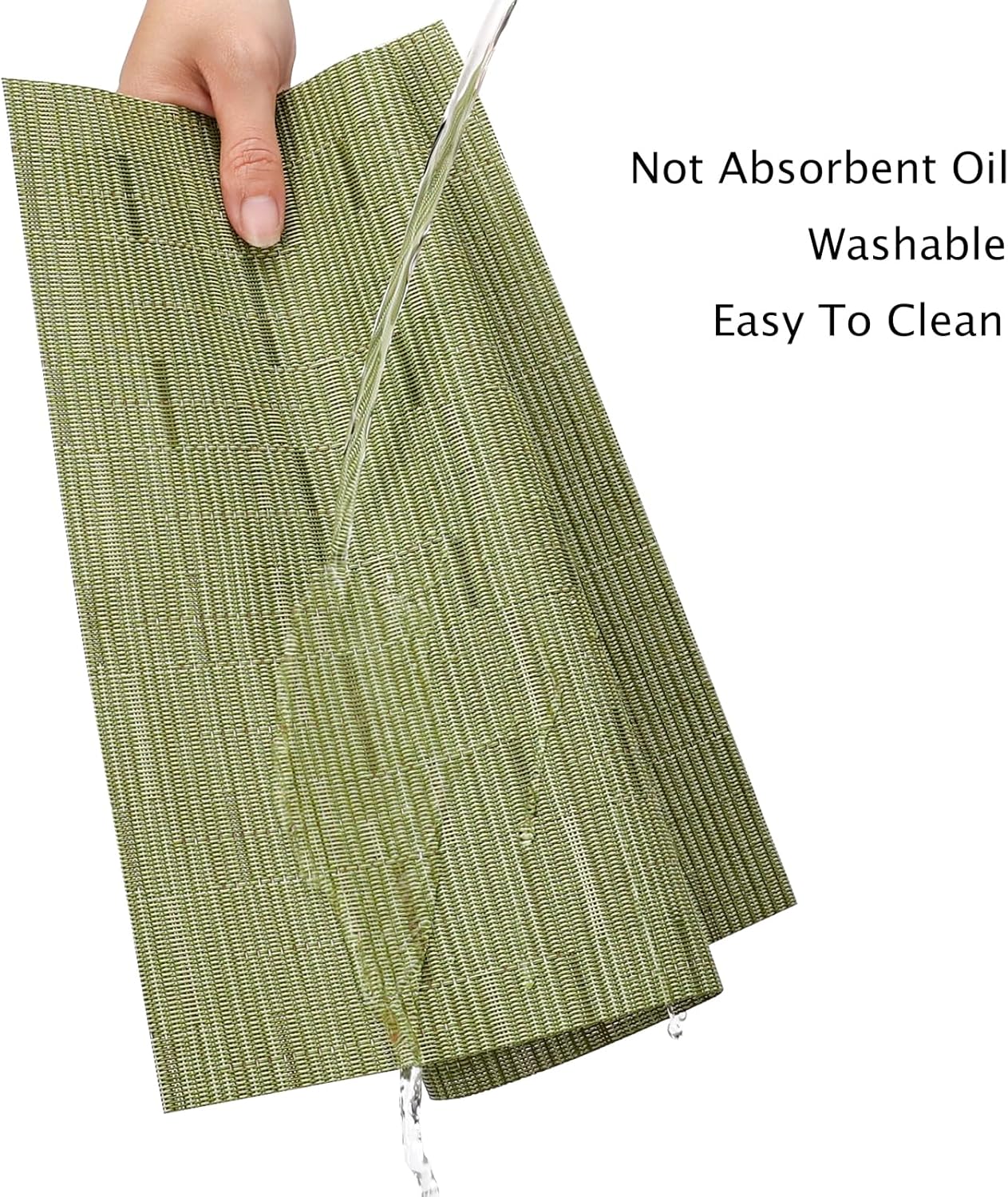 Myir JUN Placemats Set of 8, Vinyl Woven Placemats Place Mats Indoor Set of 8 Washable Table Mats Non-Slip Place mats for Dining Table (Green, Set of 8)