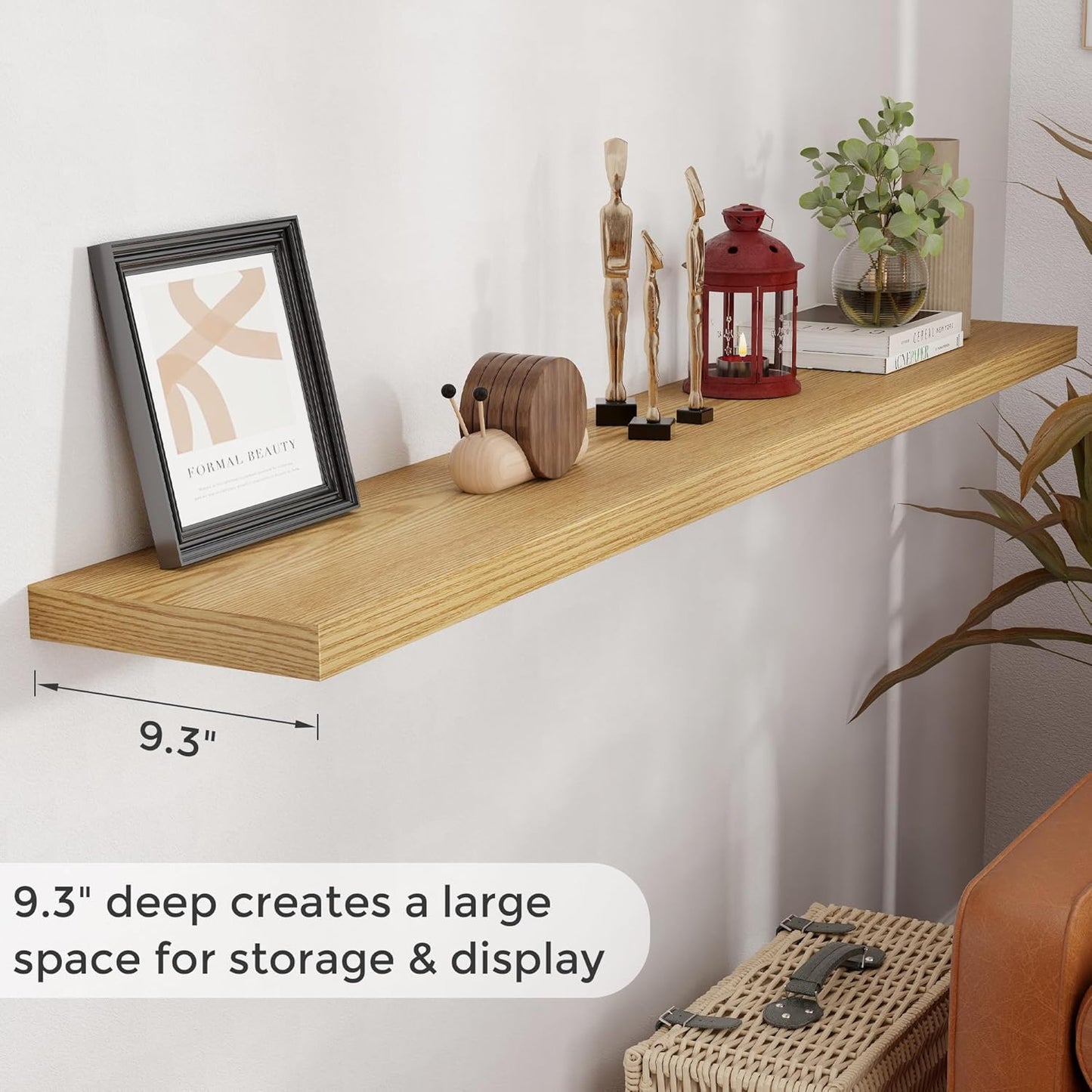 72 Inch Floating Shelves, 72 x 9 Rustic Wooden Fireplace Mantel, 9 Inch Floating Shelf for Wall, Farmhouse Wall Shelves for Home Storage & Display, Oak Color, Set of 1