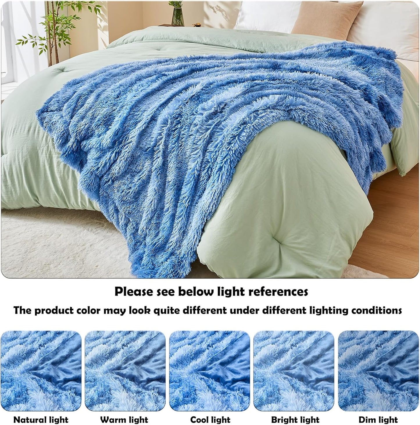 GONAAP Fuzzy Faux Fur Throw Blanket Twin Size Indigo Super Soft Cozy Plush Fuzzy Shaggy Blanket for Couch Sofa Bed (Indigo, Twin(60"x80"))