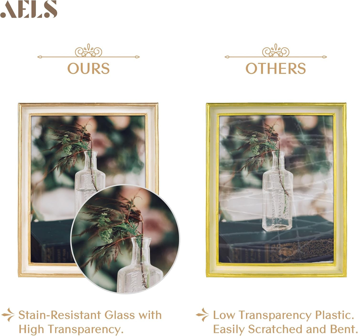 AELS 8x10 Inch Vintage Picture Frame, Elegant Antique Photo Frames with Glass Front, Photo Display, Tabletop Wall Hanging, Gift Ideas, Off-white with Gold Trim