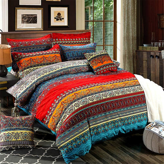 ABREEZE 3Pcs Bohemia Retro Bedding Ethnic Vintage Floral Duvet Cover Boho Bedding 100% Brushed Cotton Bedding Sets Damask Paisley Coloful Mandala Down Comforter Cover,Cal.King