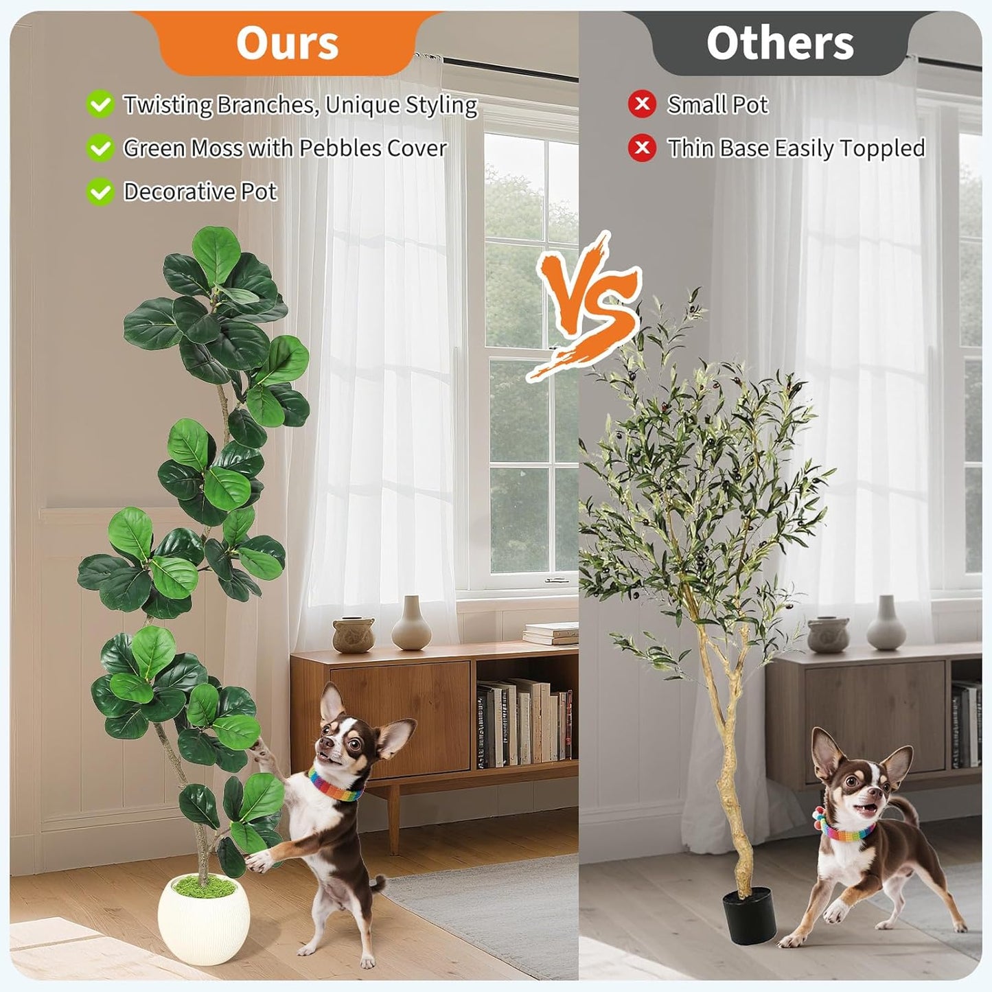 GarveeHome Fiddle Leaf Fig Artificial Tree with White Planter,7ft Faux Plants Indoor with Moss, Fake Rubber Tall Fake Floor Plant in Pot - Artificial Trees for Home Office Living Room Decor