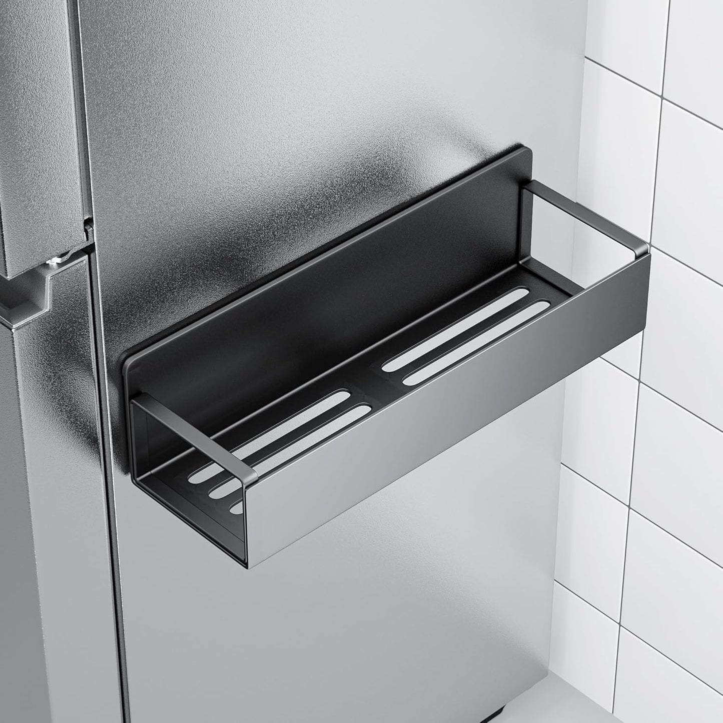 6 Pack Magnetic Spice Rack for Refrigerator, Black Magnetic Shelf for Kitchen Organizer and Storage, Mini Organizers for Oven and Fridge with 6 Hooks