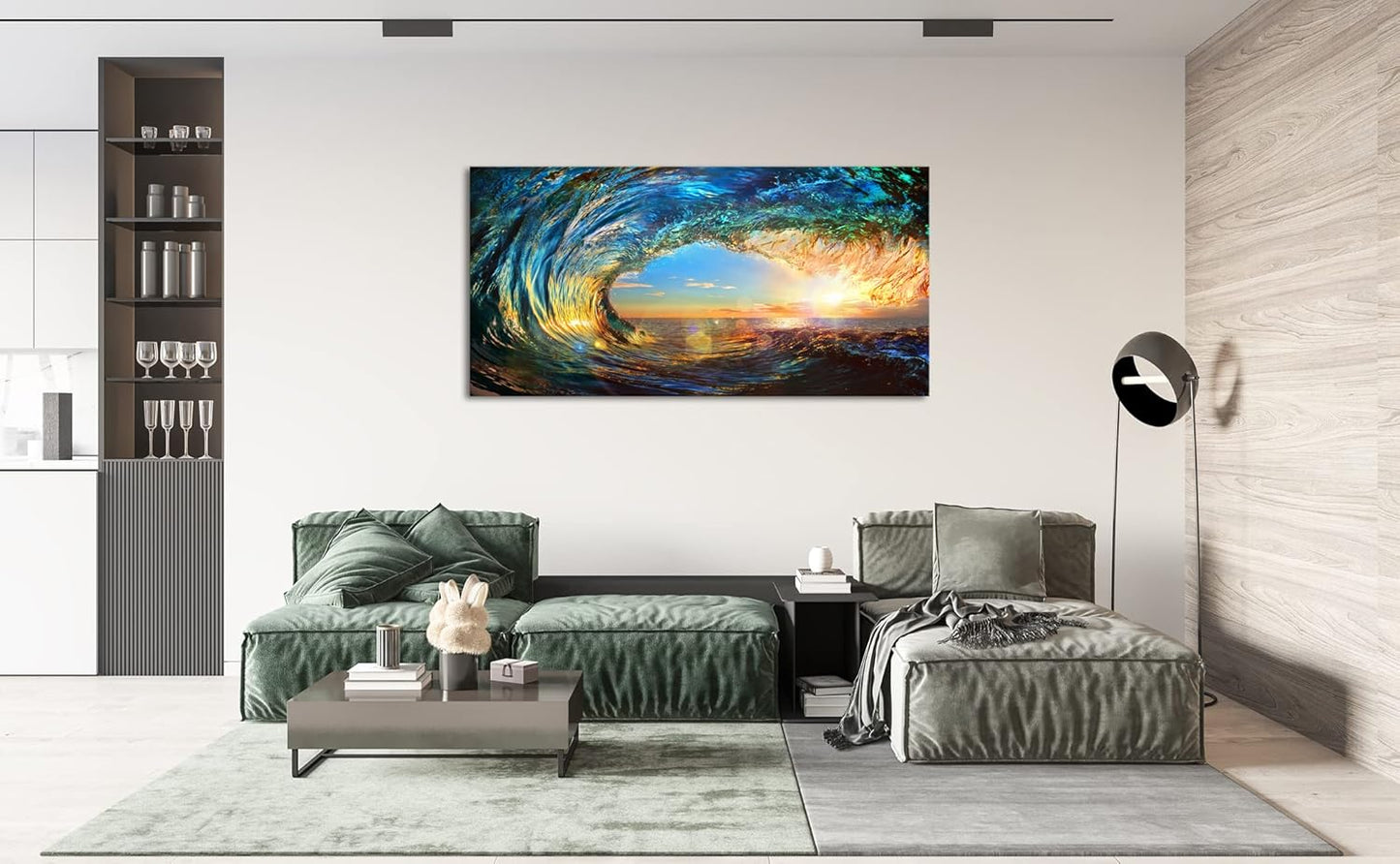 Cao Gen Decor Art S06750 Giant Wave Water Wall Art Canvas Prints 1 Panels Ocean Waves Pictures Paintings with Sunset Blue Seascape Framed for Living Room Bedroom Kicthen Office Artwork