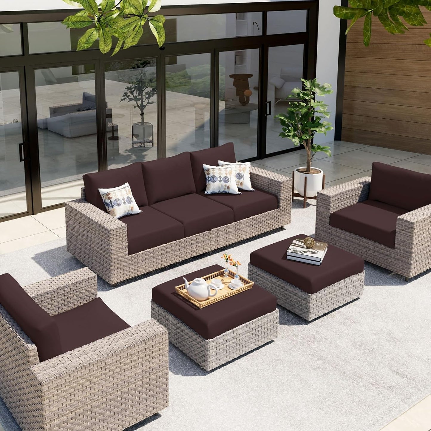 hyha Waterproof Couch Cushion Covers, Stretch Sofa Couch Seat Slipcover for Dog Washable, Non-Slip Waterproof Outdoor Cushion Covers for Patio Furniture Replacement (1 Piece for Small, Chocolate)