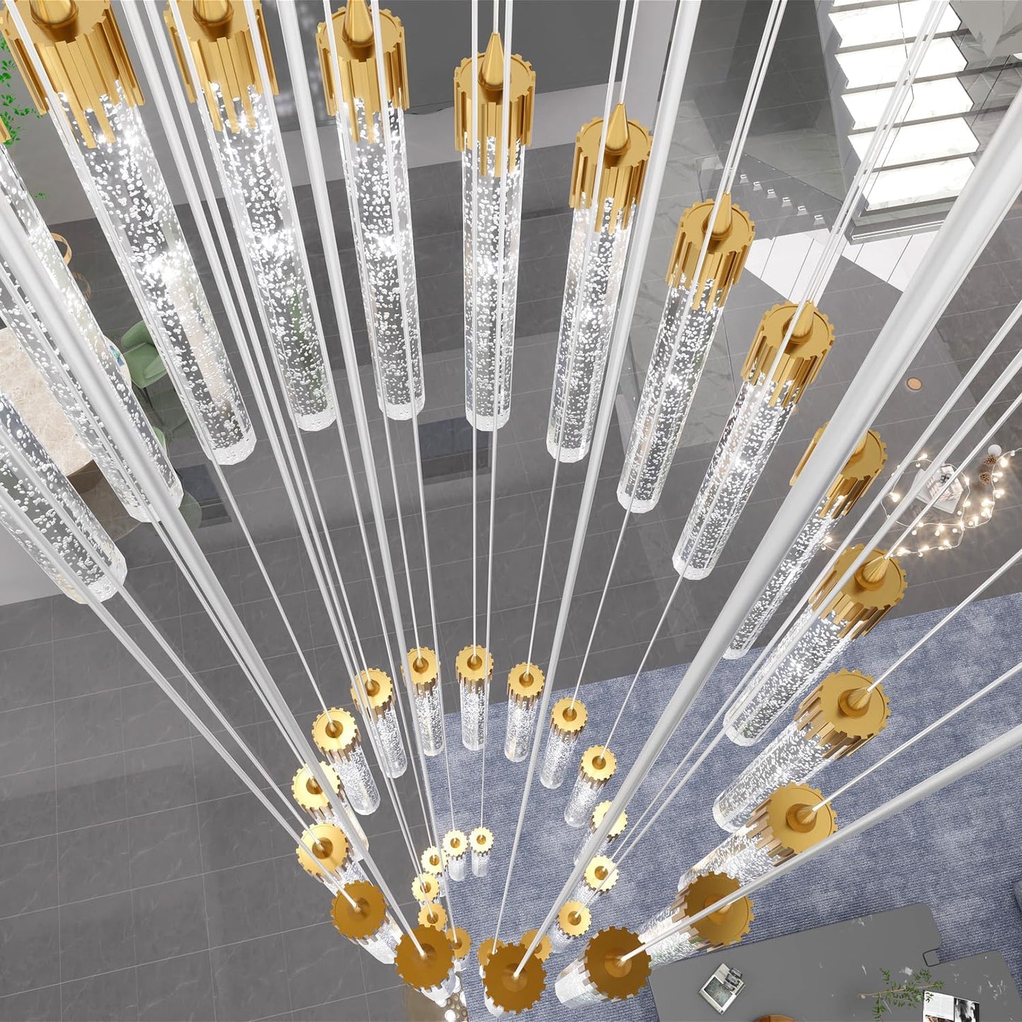 Chandeliers for Living Room 38-Lights Modern Crystal Light Extra Large Chandelier Light Fixture Entryway Foyer High Ceiling Chandeliers Lighting with Sloping Ceiling (Gold Chandelier)