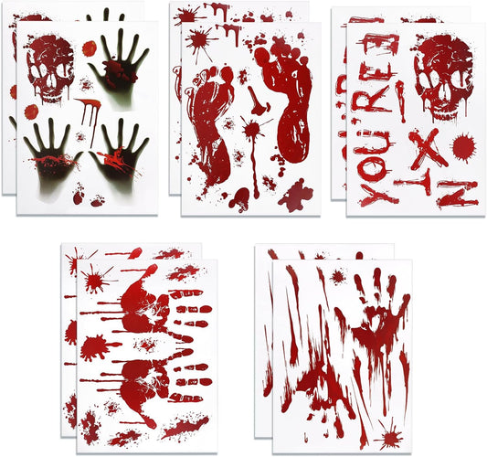 Halloween Decorations-10 Sheets Halloweens Window Clings-Scary Bloody Handprint Skullprint Footprint Window Stickers Decals for Window Floor Glass Bathroom Indoor Outdoor Party Decor