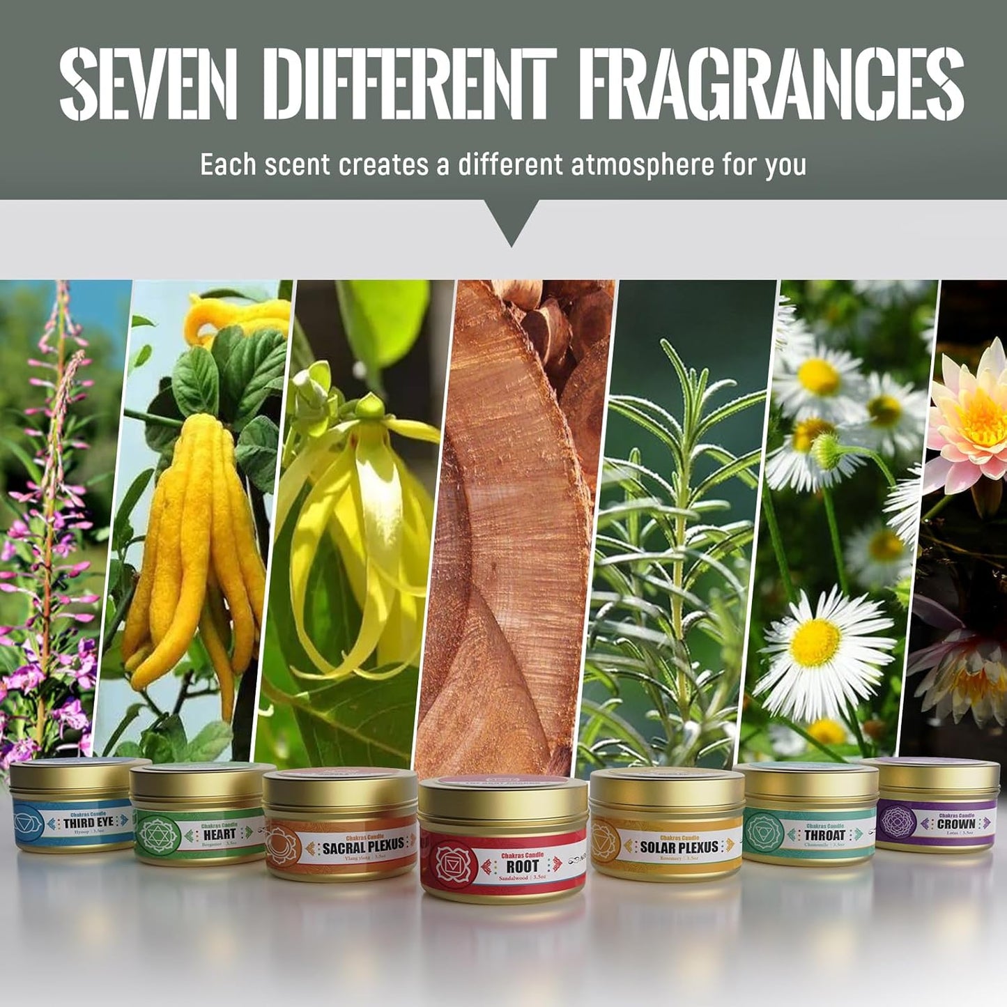 AOOVOO Chakra Candles with Healing Crystals - 7 Chakra Candle Set, Spiritual Gifts for Women, Aromatherapy Candle, Soy Candles for Women