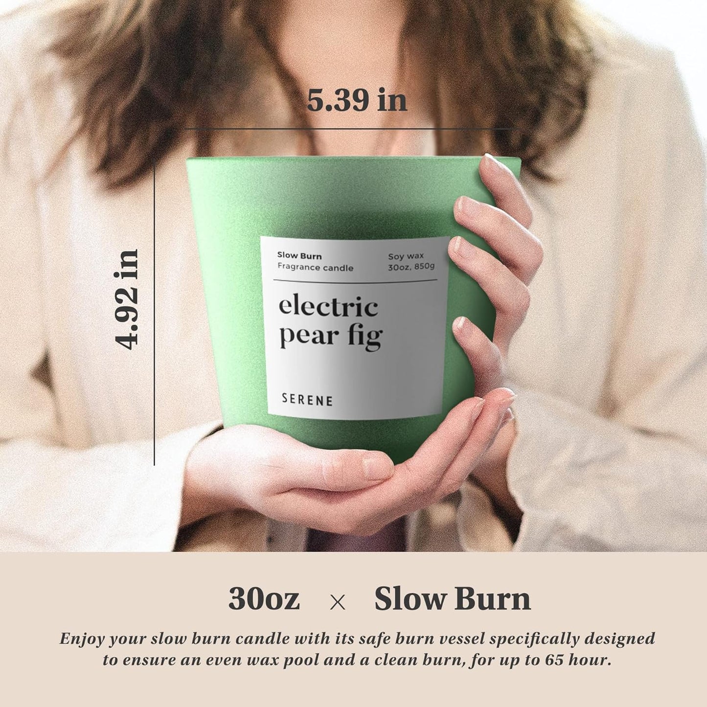 Hidden Label Large Scented Candle, Electric Pear Fig, 30oz 3 Wick Huge Candle, Serene Collection Slow Burn Natural Soy Candles for Home Scented