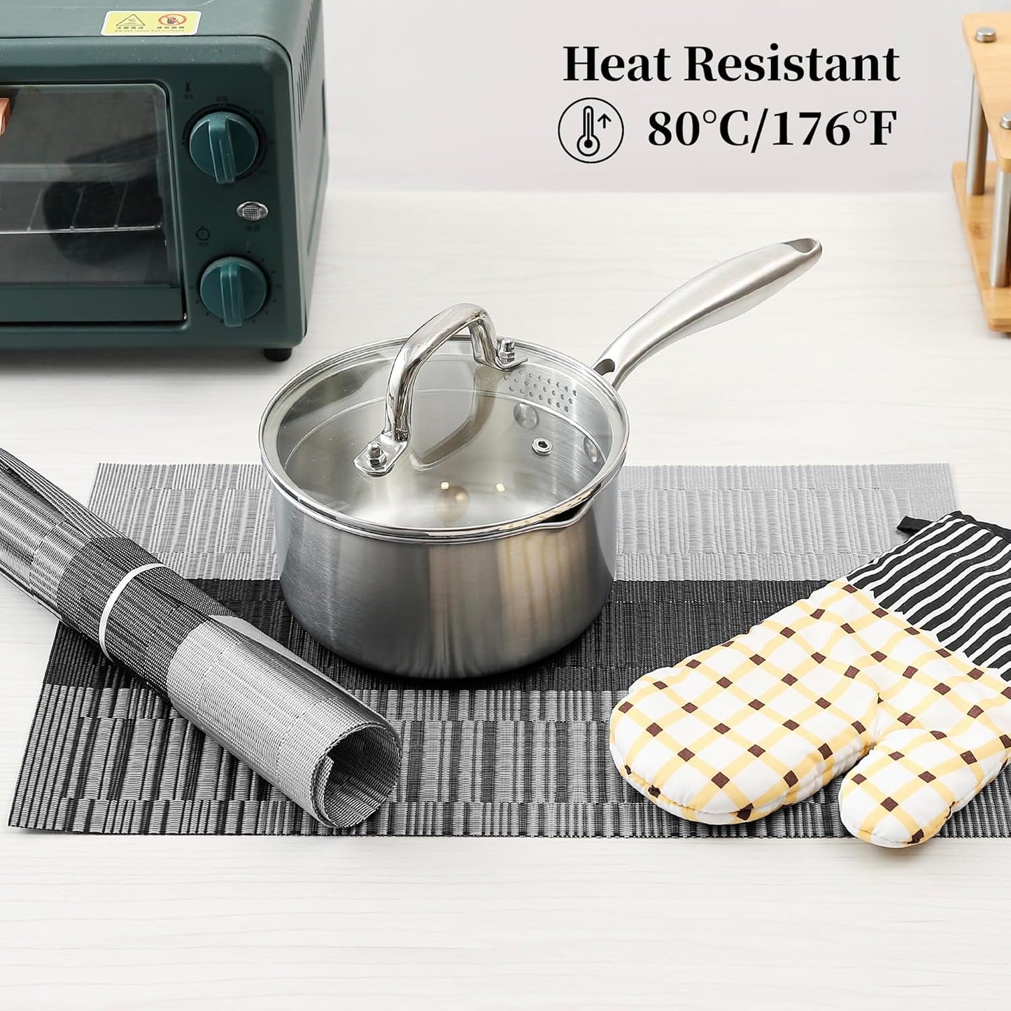 Leetaltree Grey with White Striped Placemats Set of 6 - Heat Resistant Non-Slip Place mats for Dining Table, Washable Durable PVC Vinyl Woven Table Mats（Grey Stripe, 6）