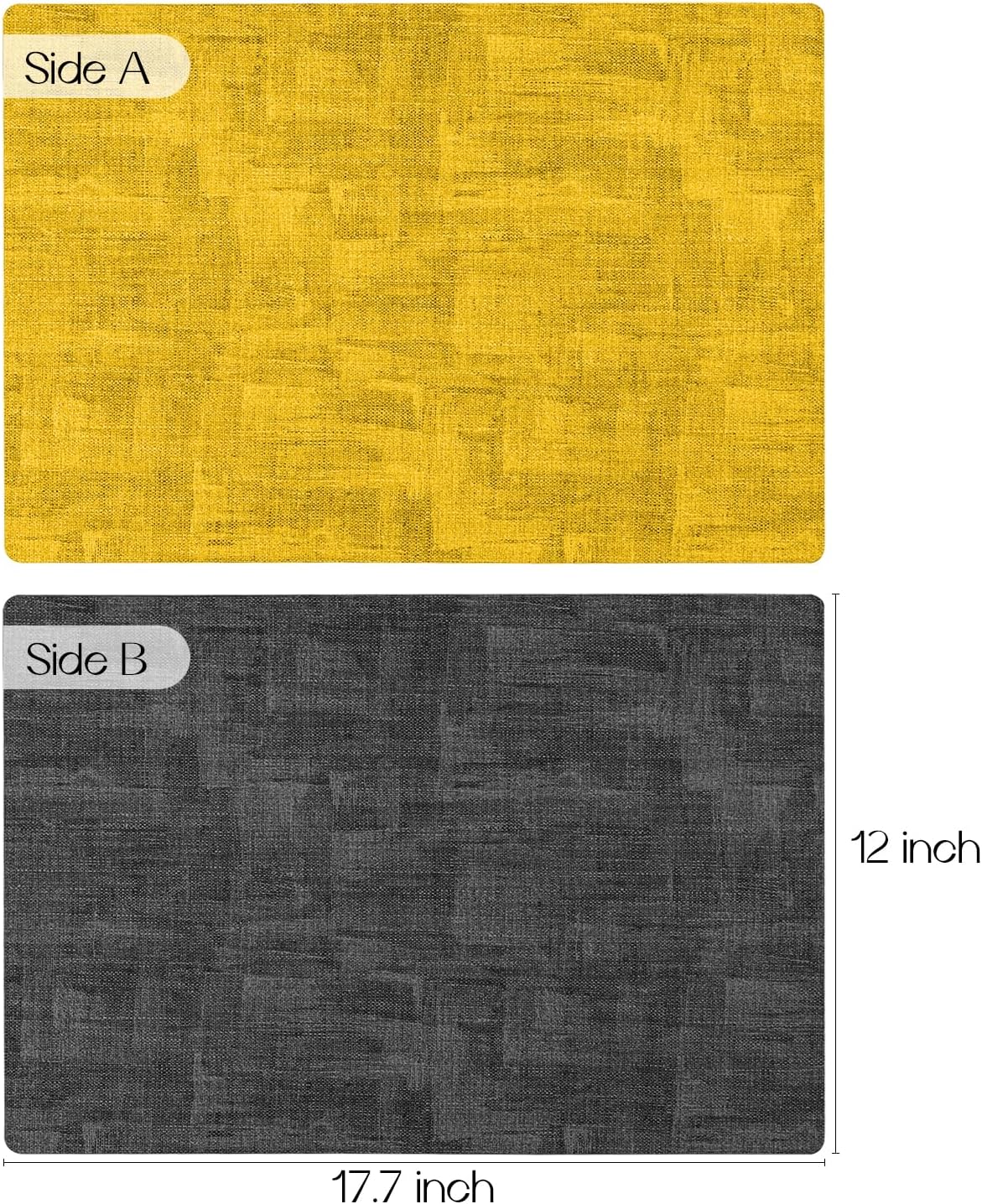Romanstile Reversible Vinyl Placemats Set of 8, Faux Leather 100% Waterproof Oil-Proof Wipeable Place Mats, Heat Resistant Dual Sided Table Mats for Kitchen/Dining/Party (Grey Yellow, 12 x 17 Inch)