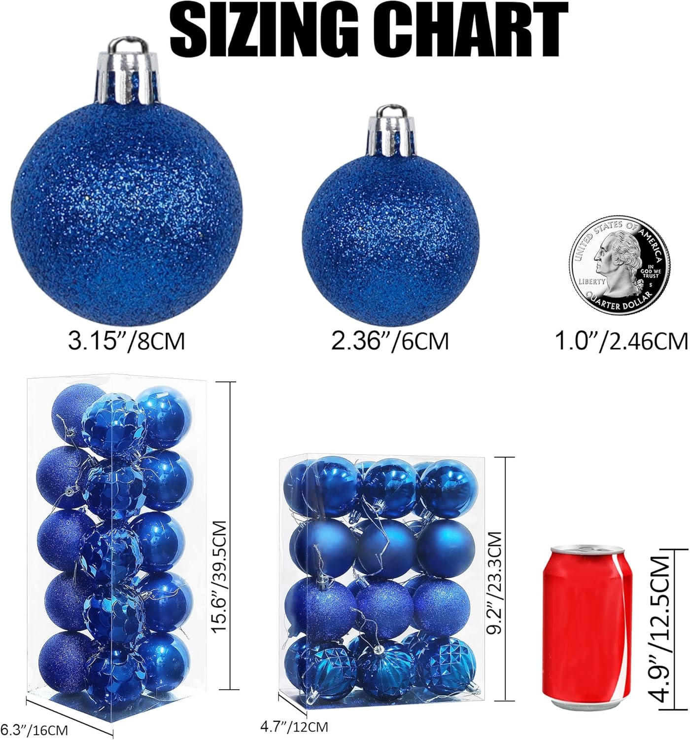 Lulu Home Christmas Ball Ornaments, 20 Ct 3.15" Pre-Strung Hanging Ornament Decorations, Xmas Shatterproof Plastic Balls for Holiday Party Wreath Garlands Trees, Blue