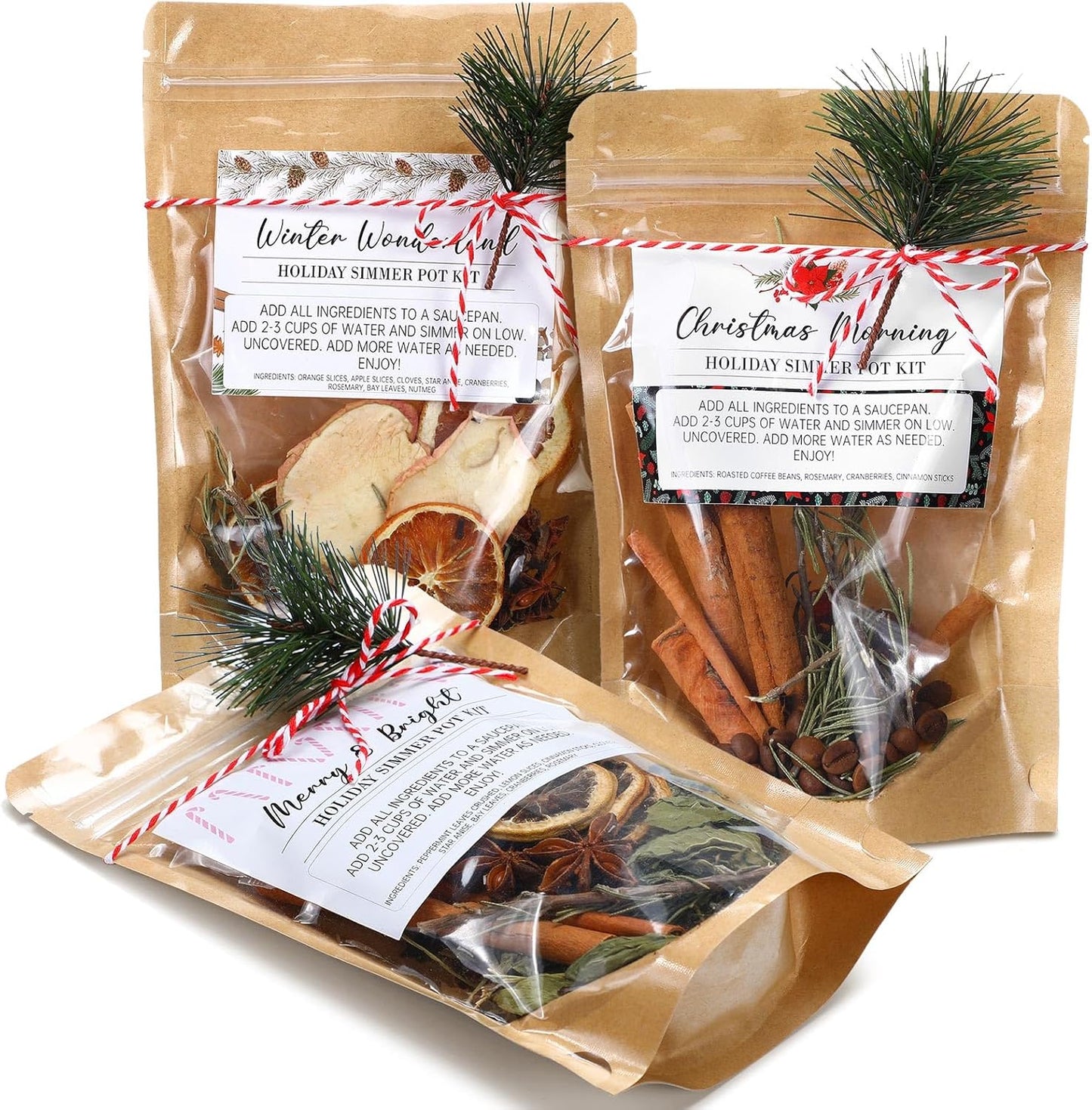3 Pack Christmas Potpourri Simmer Pot Kit, Holiday Stovetop Potpourri, Botanical Air Freshener Sachets, Festive Bowl Filler Decor for Home Fragrance, Housewarming & Hostess Gifts