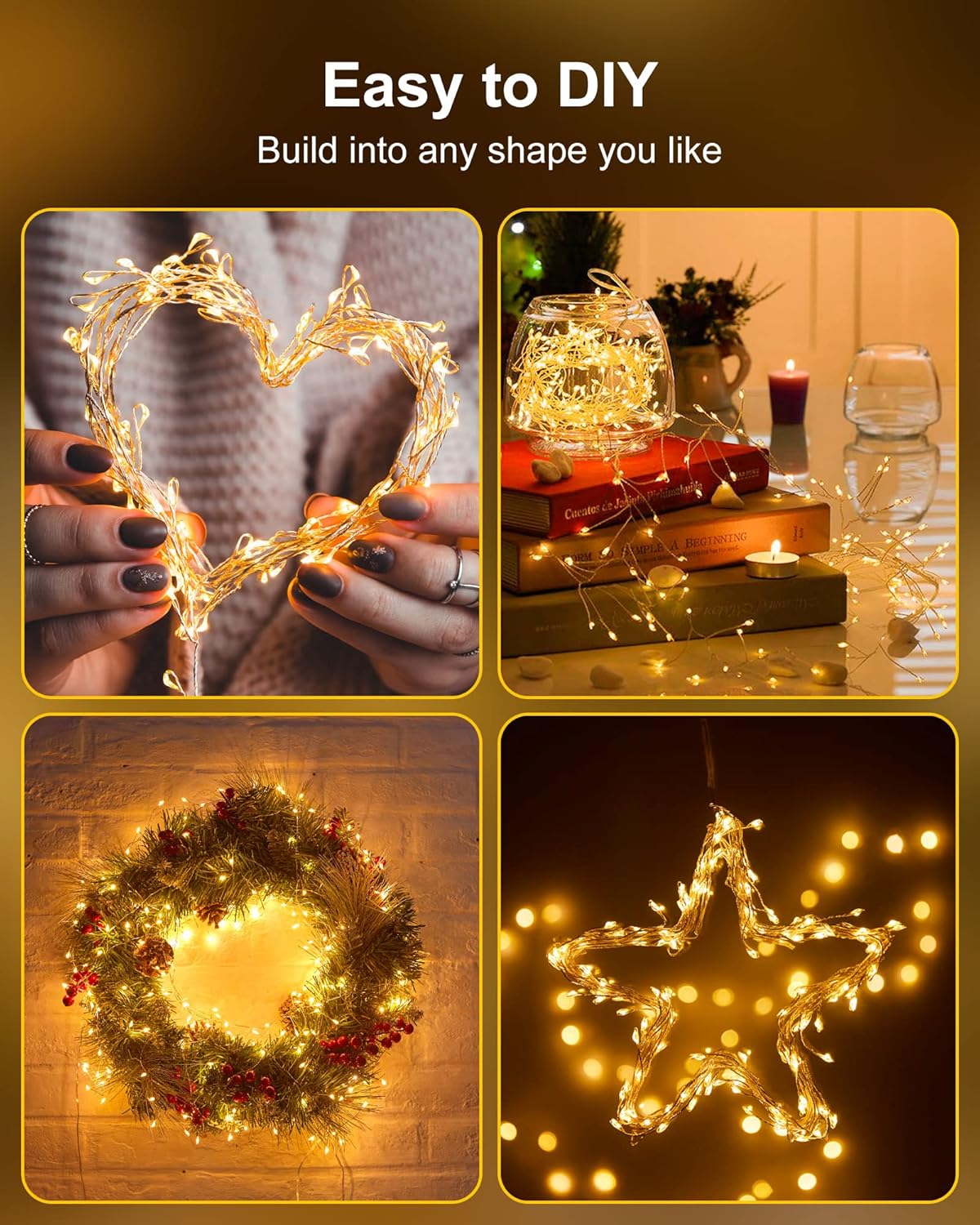 Fairy Lights Battery Operated, 60 LED Fairy String Lights Waterproof Silver Wire 5 Feet Firecracker Starry Light for DIY Wreath Home Wedding Party Bedroom Mason Jar Holiday Christmas Decorations