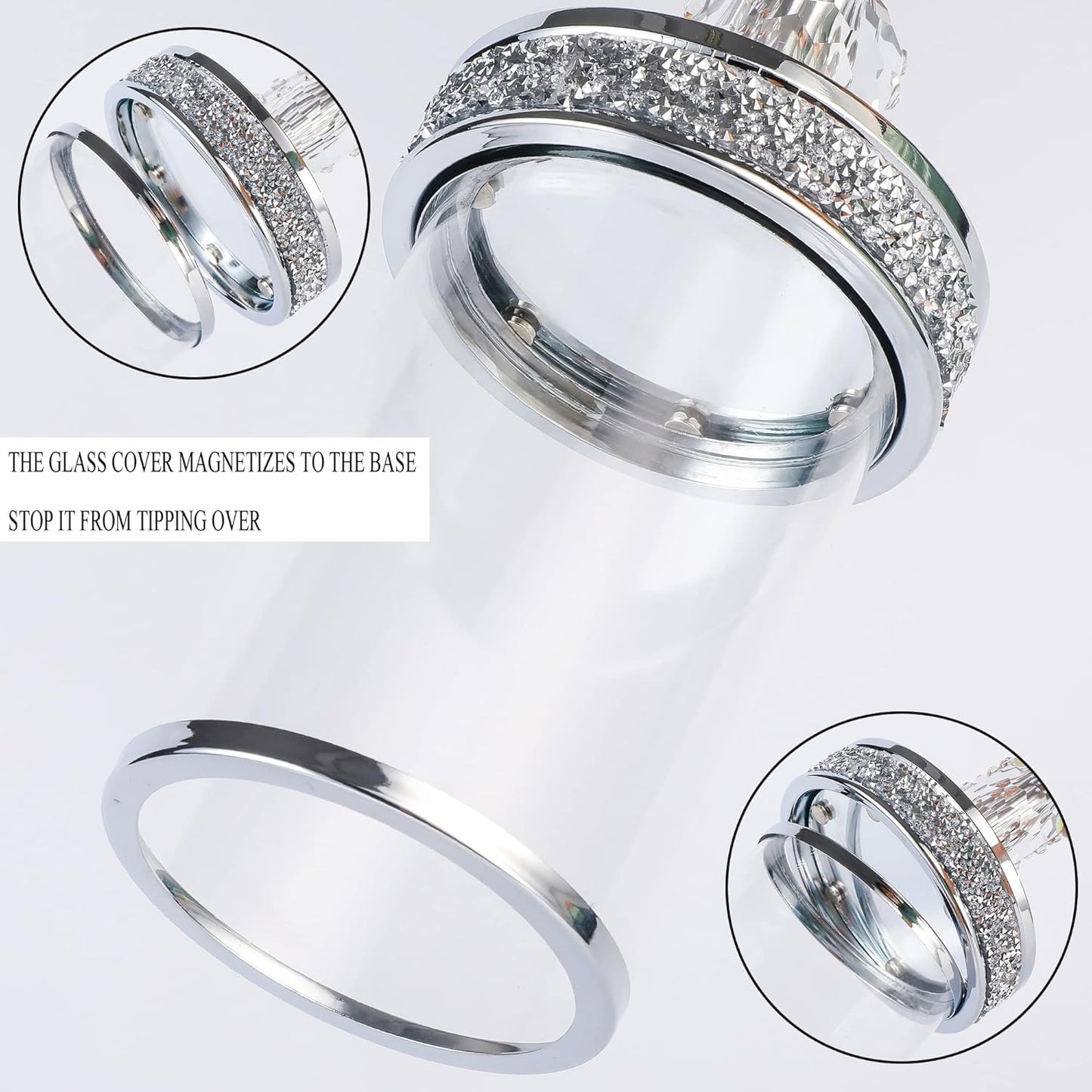 Hanjue Crystal Candle Holders for Pillar Candle, Metal Crystal Candle Holder for Home Decor, Centerpieces, Coffee Dining Table CH0509 (Silver (M))