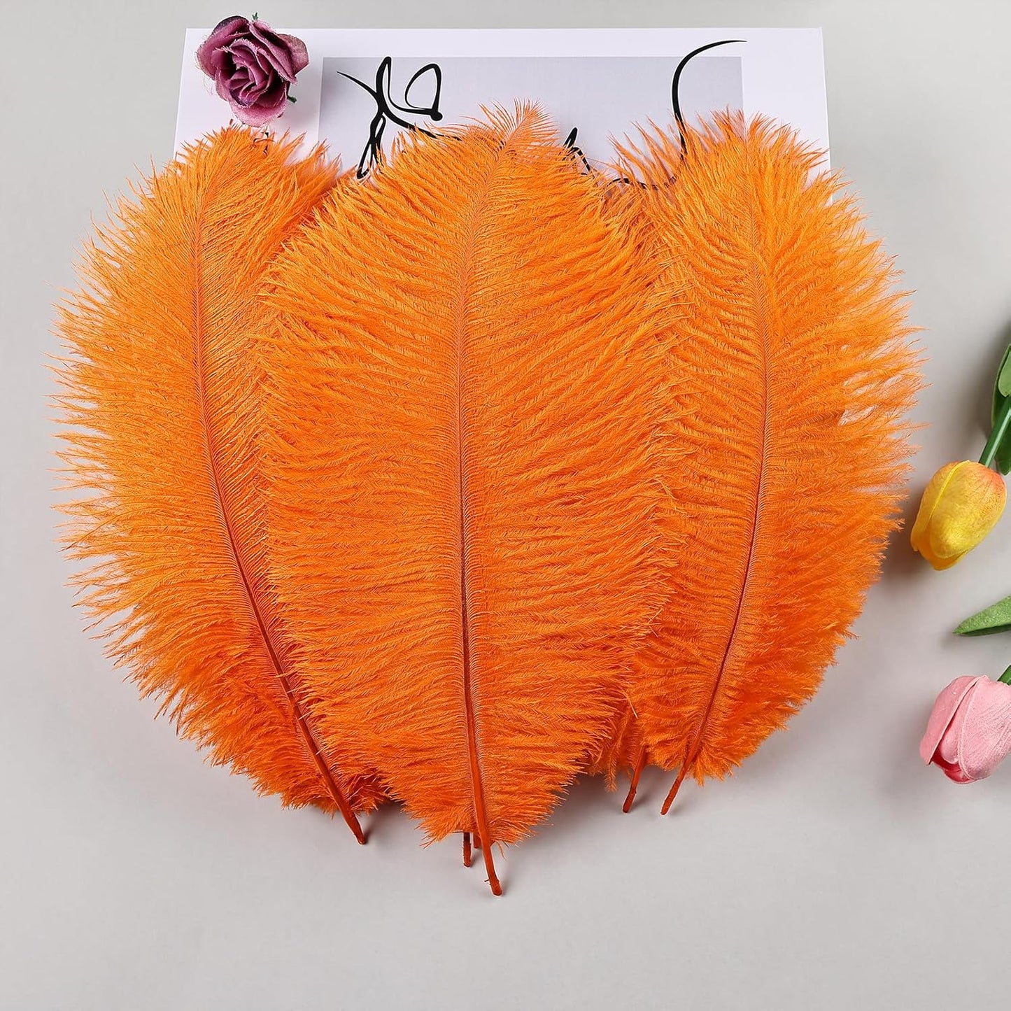 THARAHT Orange Ostrich Feathers 12pcs Natural Bulk 10-12Inch 25cm-30cm for Crafts Wedding Party Centerpieces Halloween and Home Decoration Feathers
