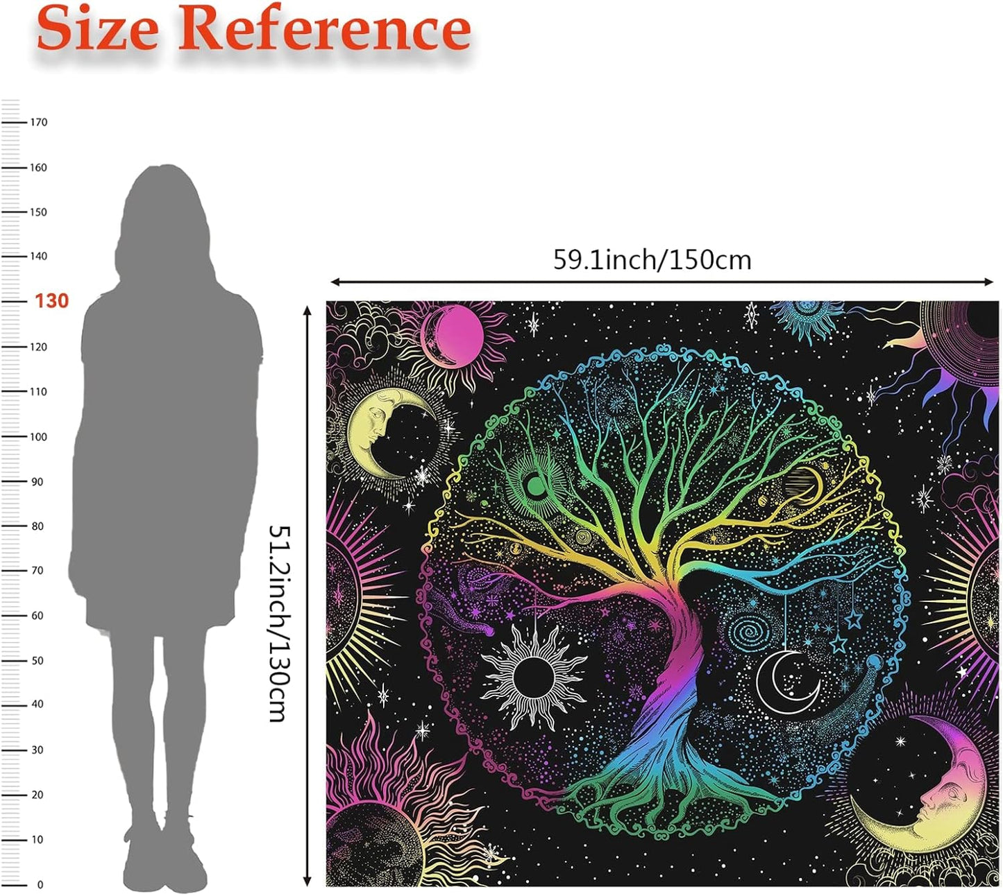 AACKart Blacklight Tapestry for Bedroom - Spiritual Tree of Life Wall Tapestry Glow in the Dark Wall Hanging 59.1 x 51.2 inches