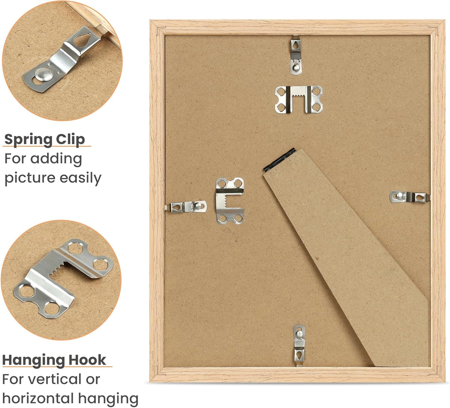 upsimples 8x10 Picture Frame, Natural Solid Wooden Picture Frames, Display 5x7 with Mat or 8 x 10 Without Mat, Wall or Tabletop, 1 Pack, Natural