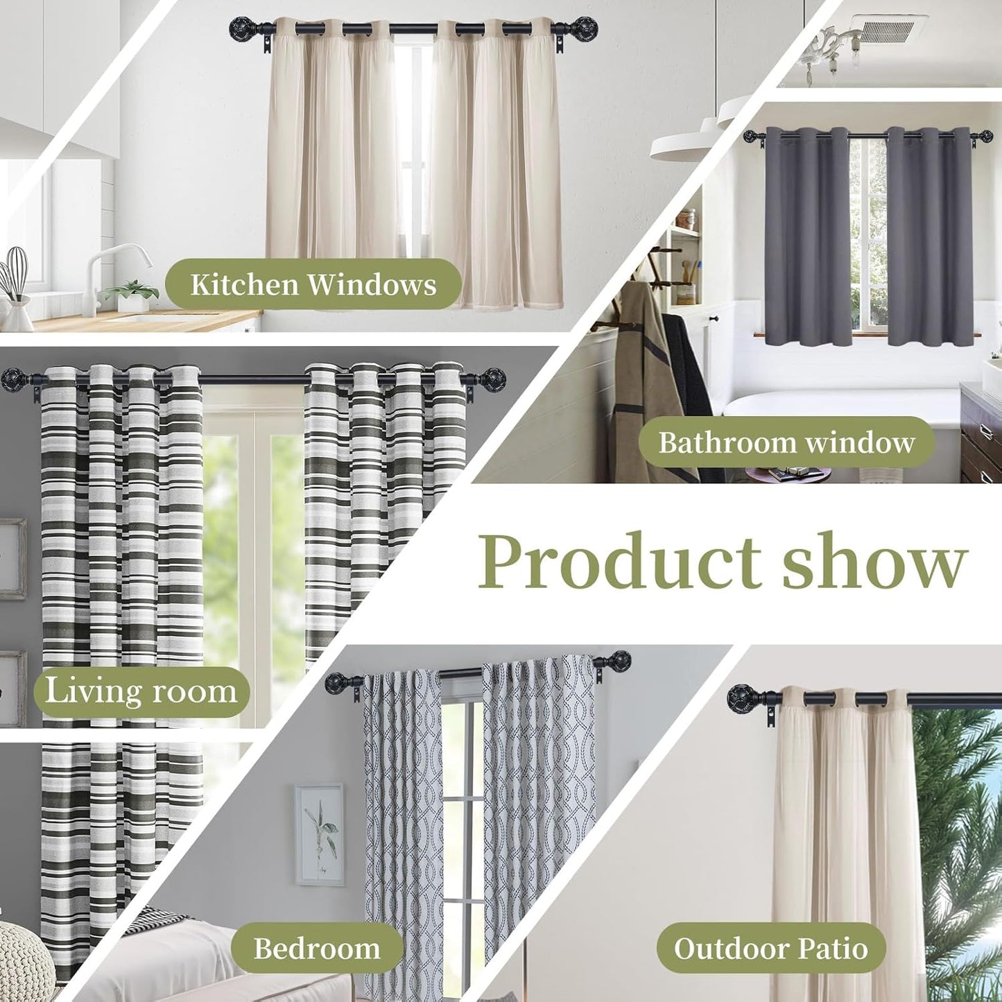 Black Adjustable Curtain Rods for Windows:Farmhouse Heavy Duty Curtain Rod for Bedroom Living Room,Boho Decorative Rustic Drapery Rods with Vintage Coastal Finials,Matte Black 2 Pack 18-45"