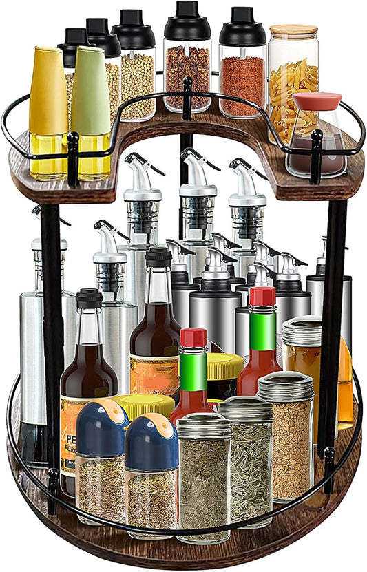 2-Tier Lazy Susan Organizer, Rotating Spice Rack with Stable Carousel Base & 4 Height Settings, Spice Rack Organizer for Cupboard Kitchen Countertop Dining Table