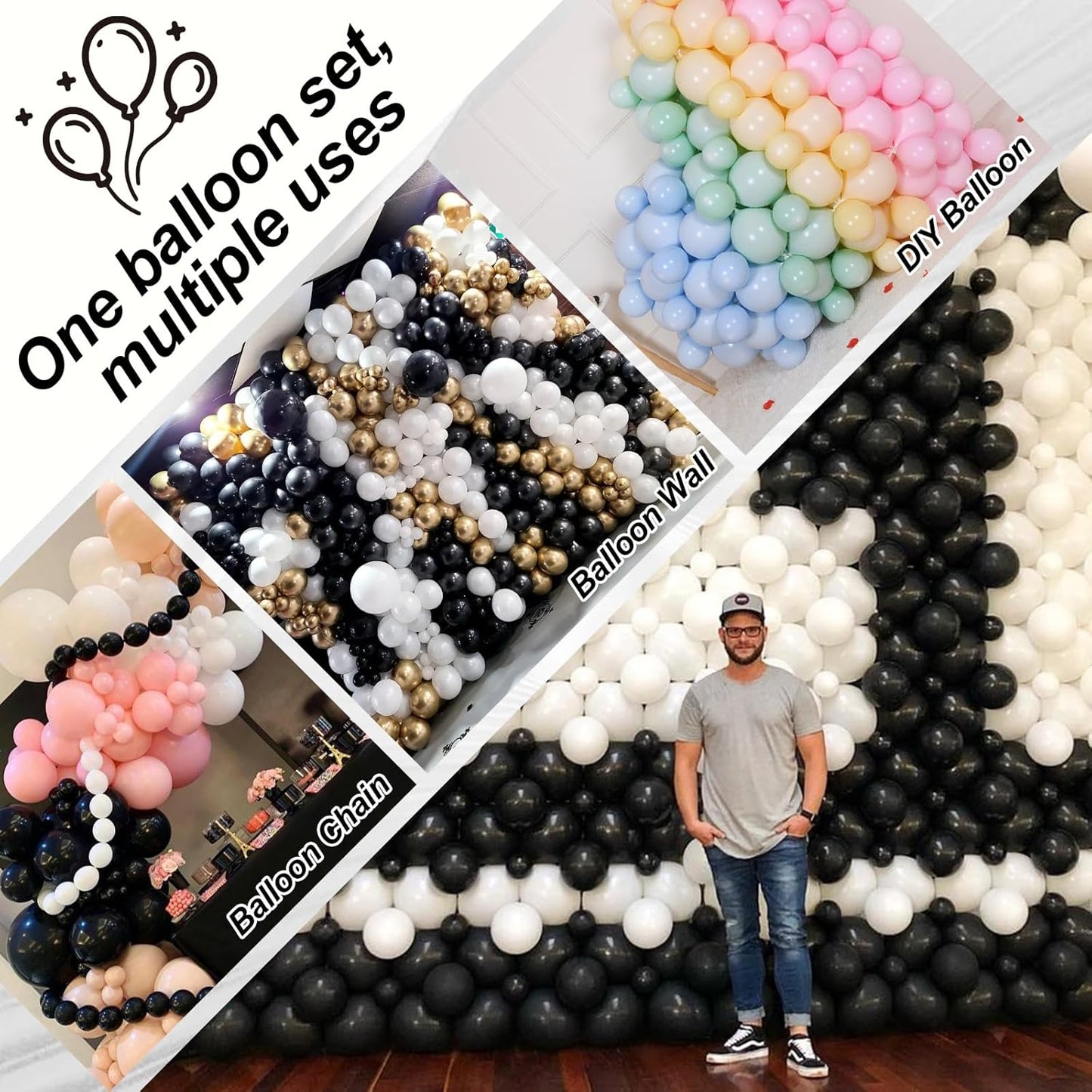 Black and White Quick Link Balloons, 100PCS Latex Linking Balloons for Making Balloon Wall Balloon Arch Balloon Chains and Wedding Birthday Baby Shower Engagement Graduation Party Decorations (10inch)