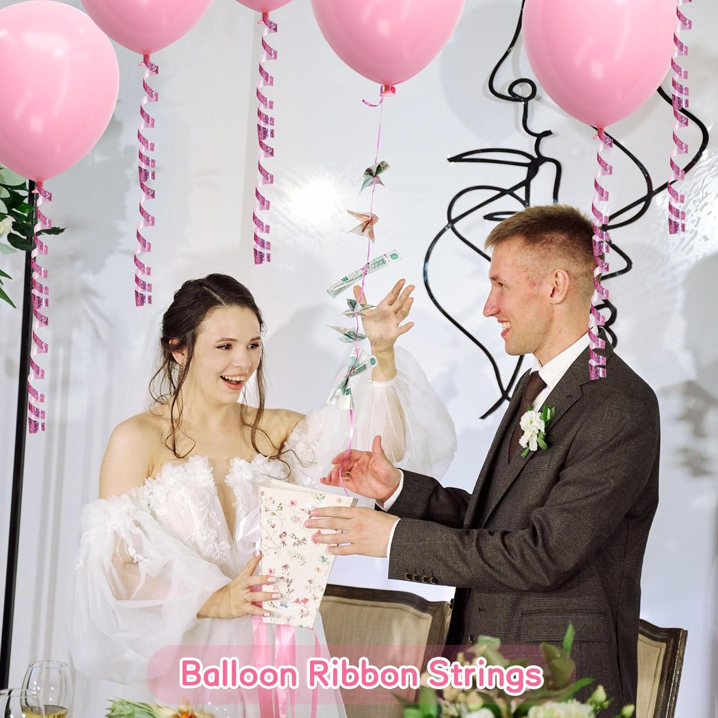 BEISHIDA 500 Yards Pink Ribbon Crimped Curling, Balloon String Shiny Metallic Roll for Gift Wrapping Ribbon Birthday Mother's Day Wedding Anniversary Party Decorations