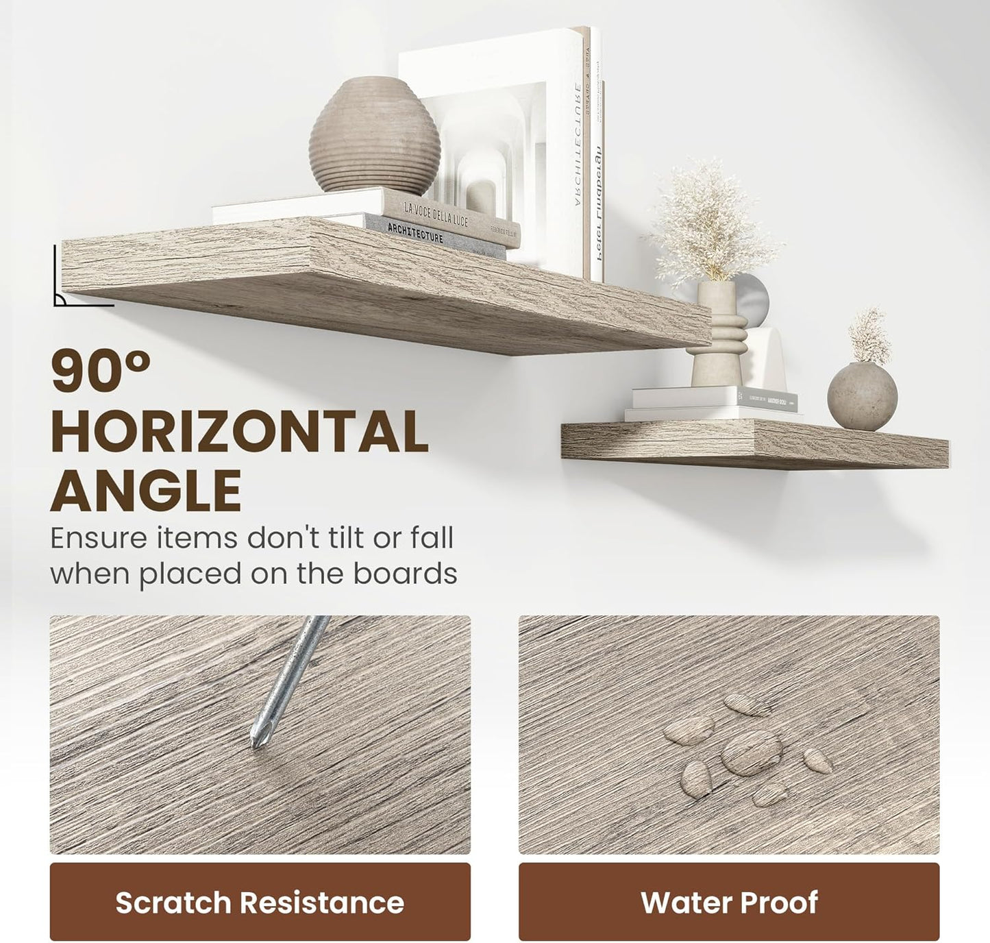 24 Inch Floating Shelves, 11.6 Inch Deep Floating Shelves for Wall, Floating Shelf with Invisible Brackets, Deep Shelves for Bathroom, Bedroom, Living Room, 2 Pack, Vintage Gray Oak