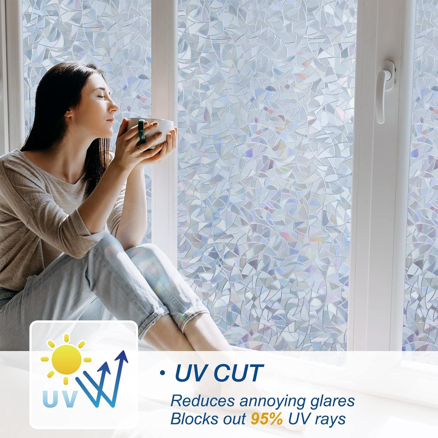 DOWELL One Way Window Film Daytime Privacy, Static Cling Window Tinting Film for Home, Decorative Stained Glass Stickers Heat Control Door Decal Clings, Grayish Silver, 17.5x78.7 inches