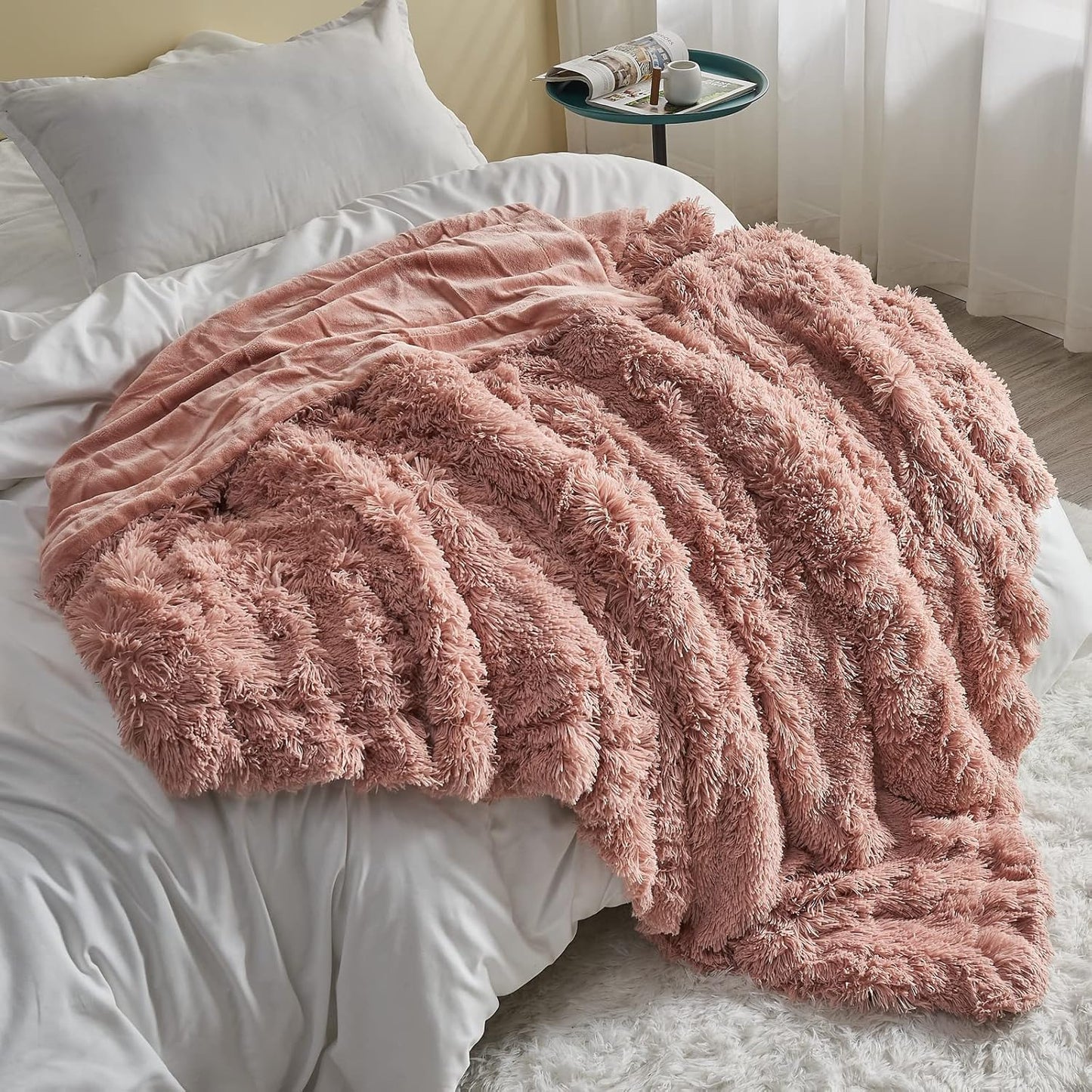 GONAAP Fuzzy Faux Fur Throw Blanket Pink Super Soft Cozy Plush Fuzzy Shaggy Blanket for Couch Sofa Bed (Pink, Throw(40"x50"))