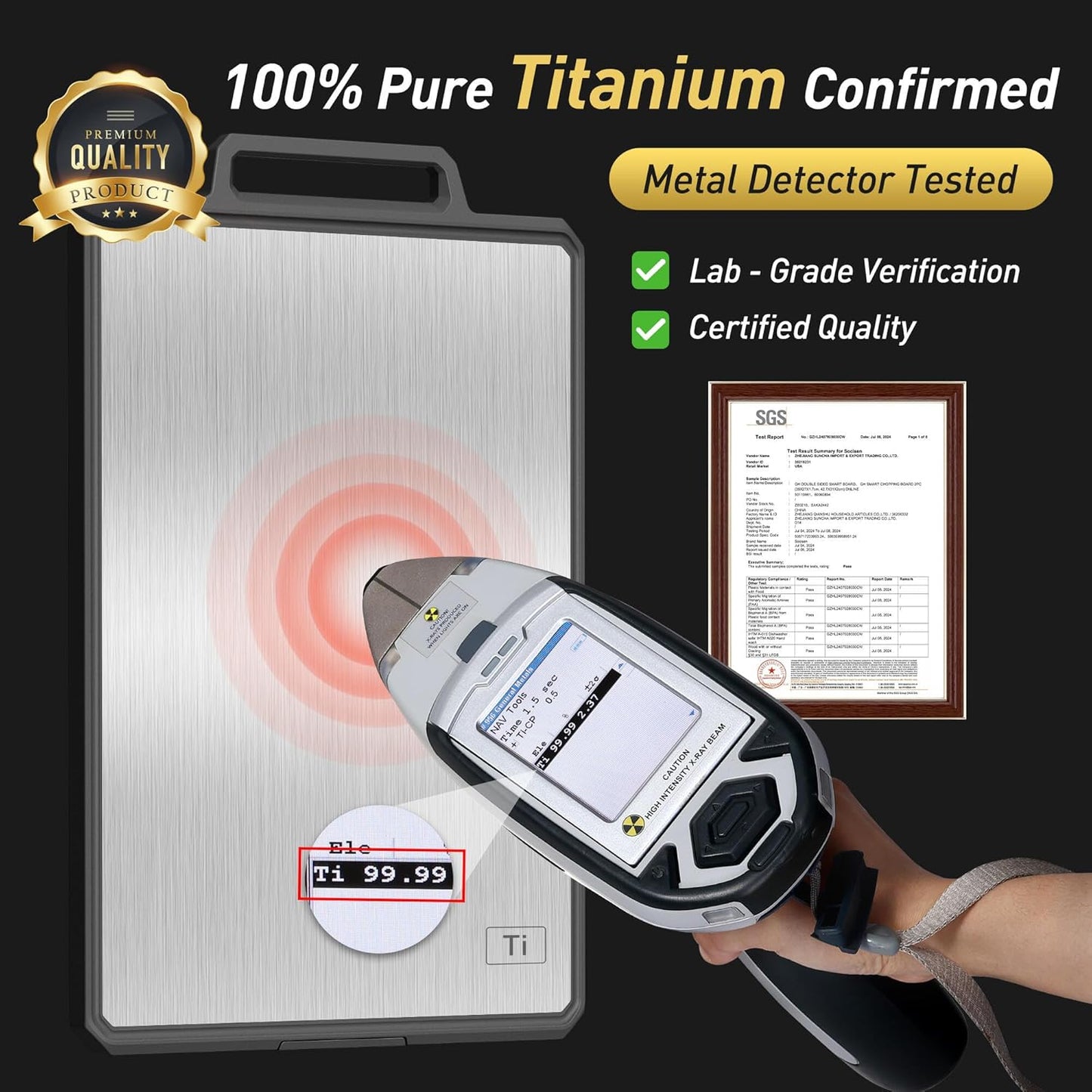 Titanium Cutting Boards for Kitchen Non Toxic Chopping Board with Handle Large Big Small Kitchen Meat Butcher Block 2 in 1 Pure Titanium and Wheat Straw PP Not Wood Bamboo Plastic Teak Grey/Beige