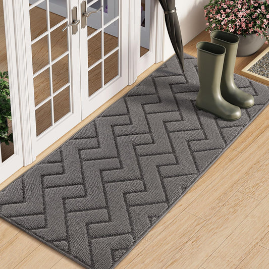 hicorfe Indoor Doormat,Front Back Door Mat Rubber Backing Non Slip Door Mats 20"x59" Absorbent Resist Dirt Entrance Doormat Inside Floor Mats Entryway Washable Low-Profile for Patio,Garden（Grey）