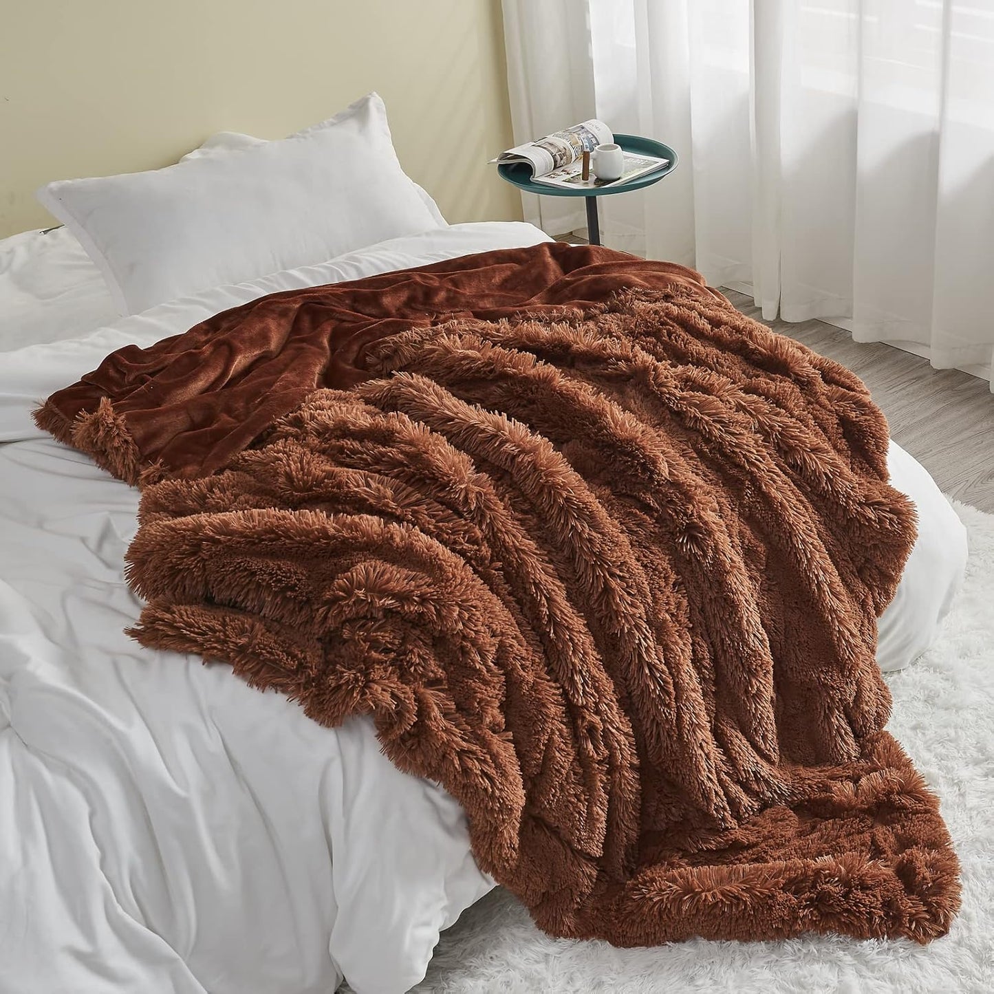 GONAAP Fuzzy Faux Fur Throw Blanket Coffee Super Soft Cozy Plush Fuzzy Shaggy Blanket for Couch Sofa Bed (Coffee, Throw(50"x60"))