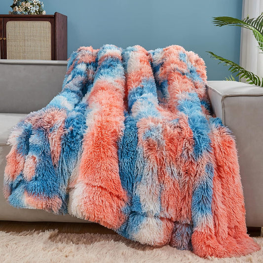 GONAAP Fuzzy Faux Fur Throw Blanket Tie-dye Sunset Super Soft Cozy Plush Fuzzy Shaggy Blanket for Couch Sofa Bed (Tie-dye Sunset, Throw(50"x60"))