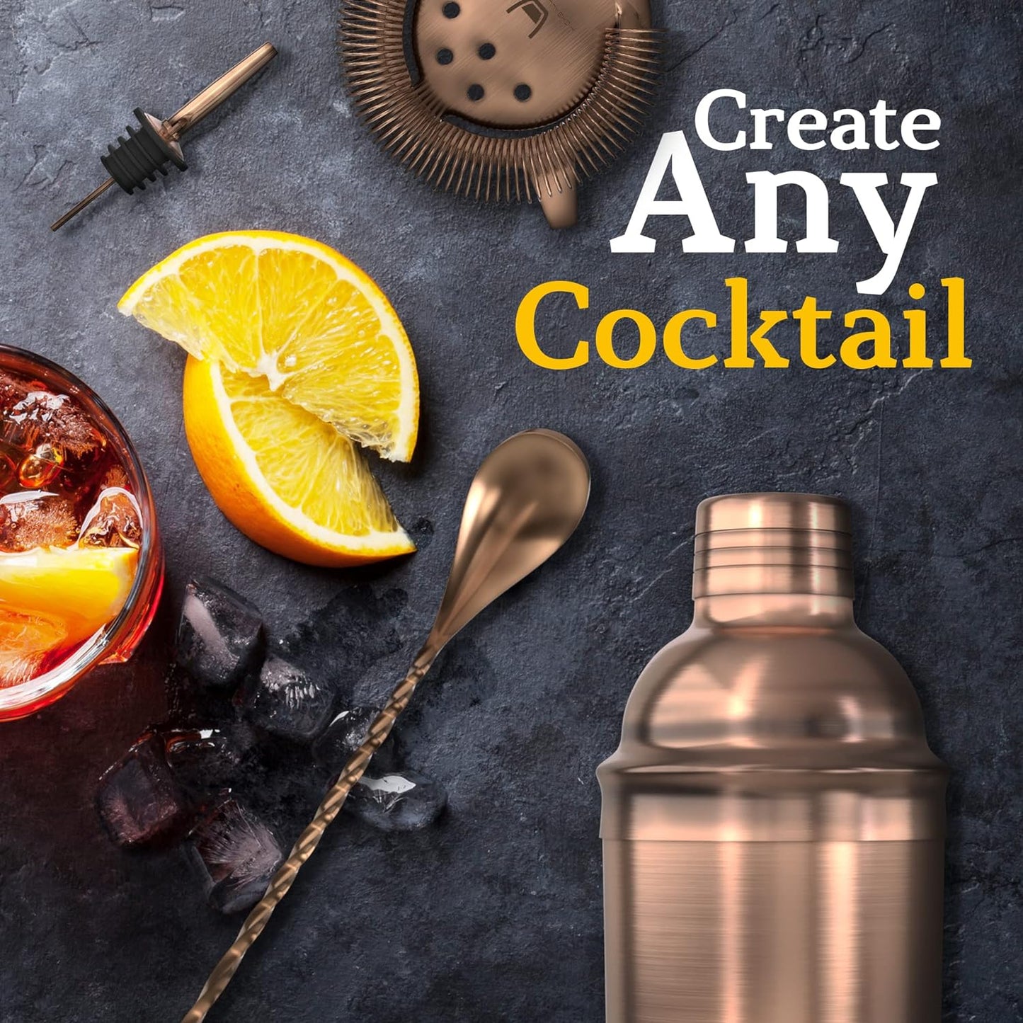 Highball & Chaser 13-Piece Cobbler Cocktail Shaker Set Matte Copper Stainless Steel Bartender Kit For Home Bar Cocktail Set Laser Engraved Cocktail Tools Plus E-Book with 30 Different Cocktail Recipes