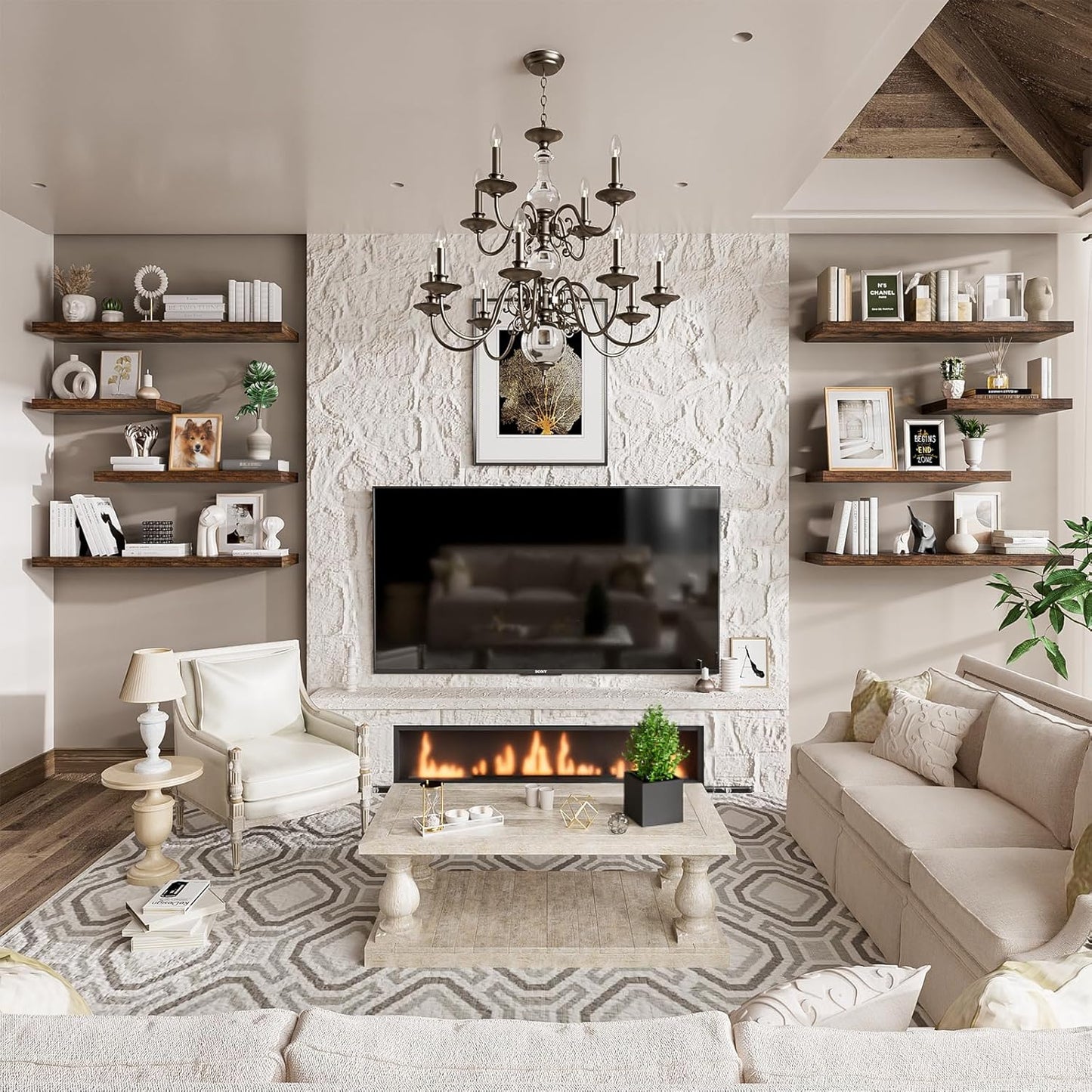 Heimlove 48W x 12D Long Floating Shelf, 12 Inch Deep Floating Shelves for Wall Set of 2, Wood Shelves for Bedroom Living Room Bathroom Kitchen Home Office, Rustic Brown