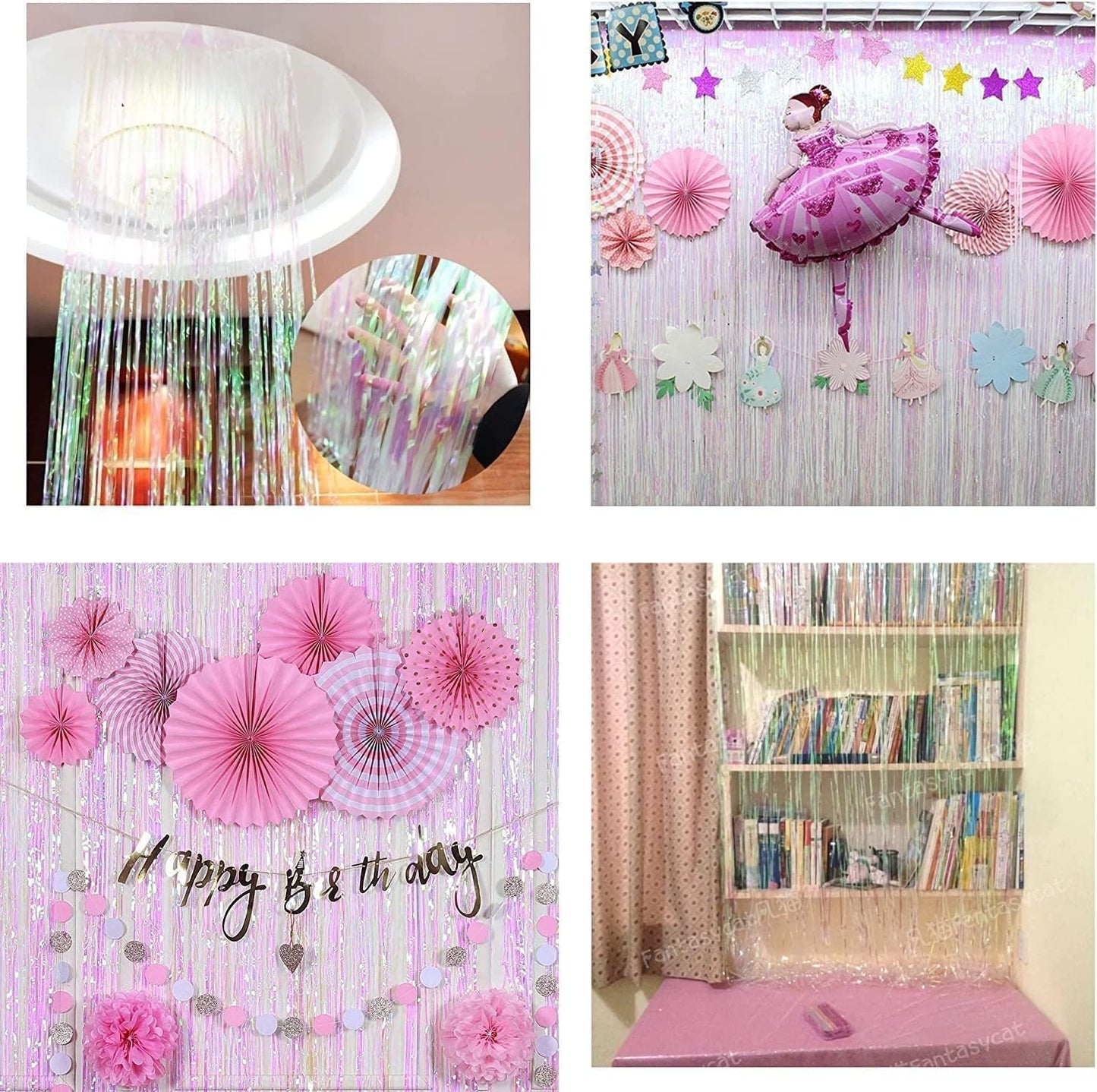 BRAVESHINE Party Decorations Iridescent Foil Fringe Backdrops - 2 Pack 3.2 x 6.5 ft Holographic Tinsel Photo Booths Pros Streamer Curtains for Easter Girl Birthdays Engagement Unicorn Parties - Clear