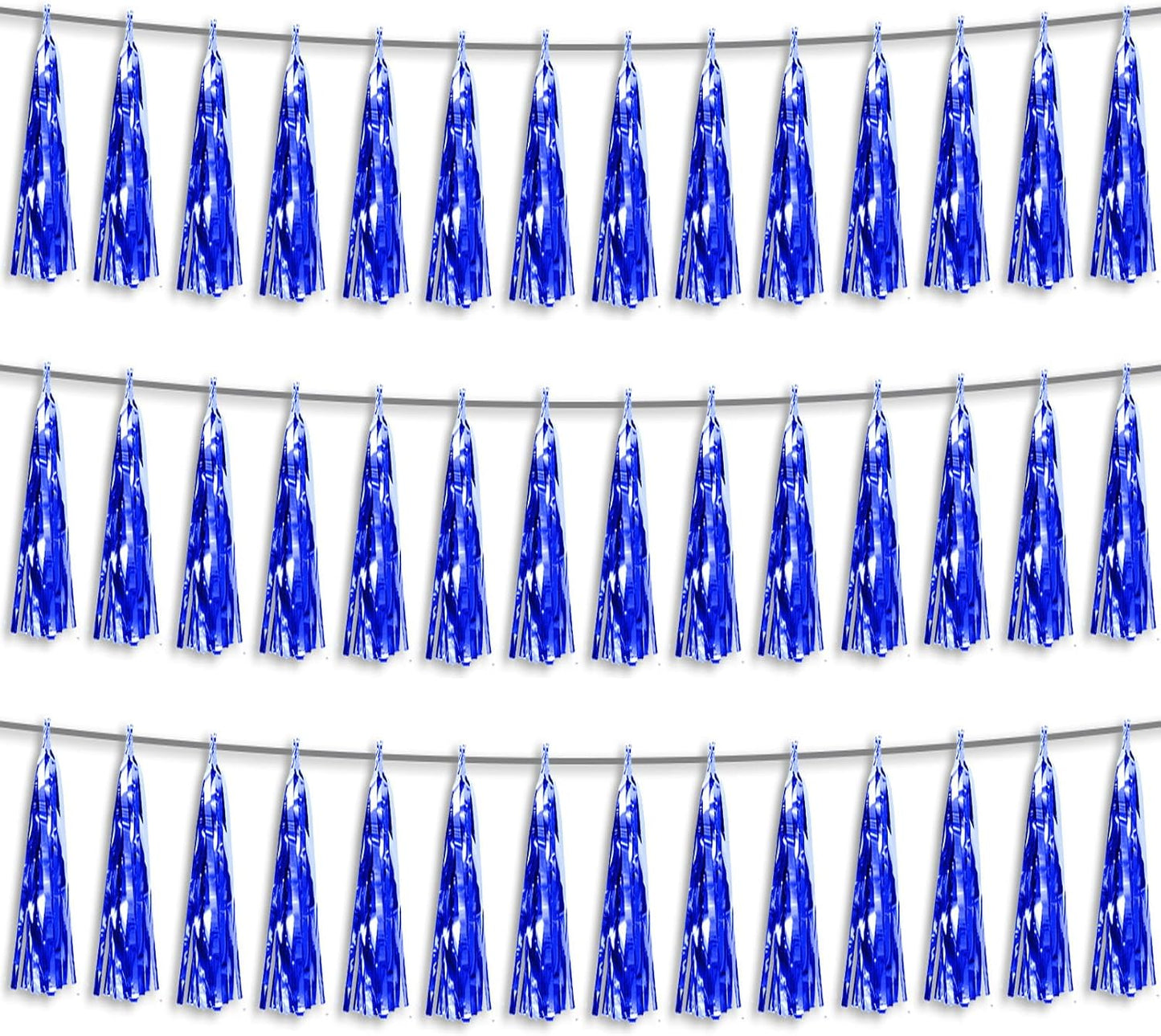 3P Blue Foil Fringe Metallic Tassel Streamers Banner Tassel Garland for Parade Floats, Bachelorette, Wedding, Birthday, Halloween, Christmas, Bridal/Baby Shower Party Decorations