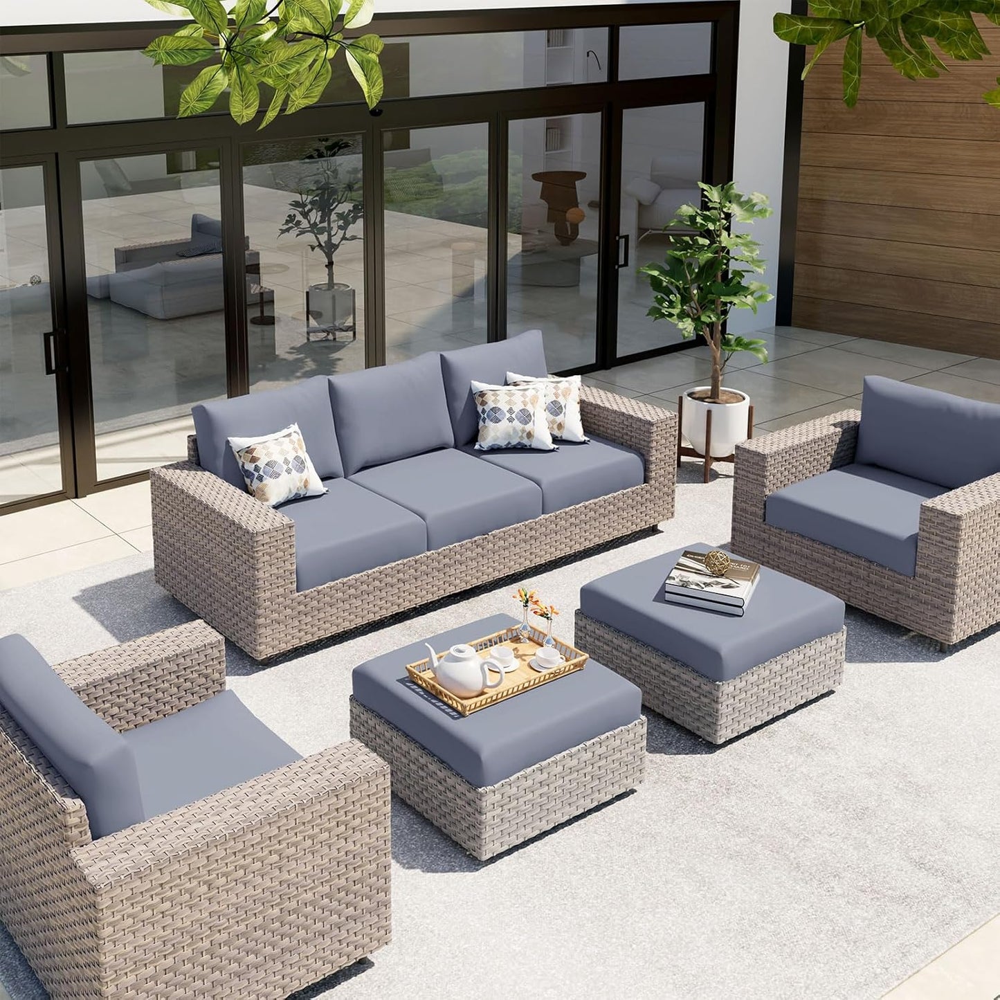 hyha Waterproof Couch Cushion Covers, Stretch Sofa Couch Seat Slipcover for Dog Washable, Non-Slip Waterproof Outdoor Cushion Covers for Patio Furniture Replacement (2 Pieces, Grey)