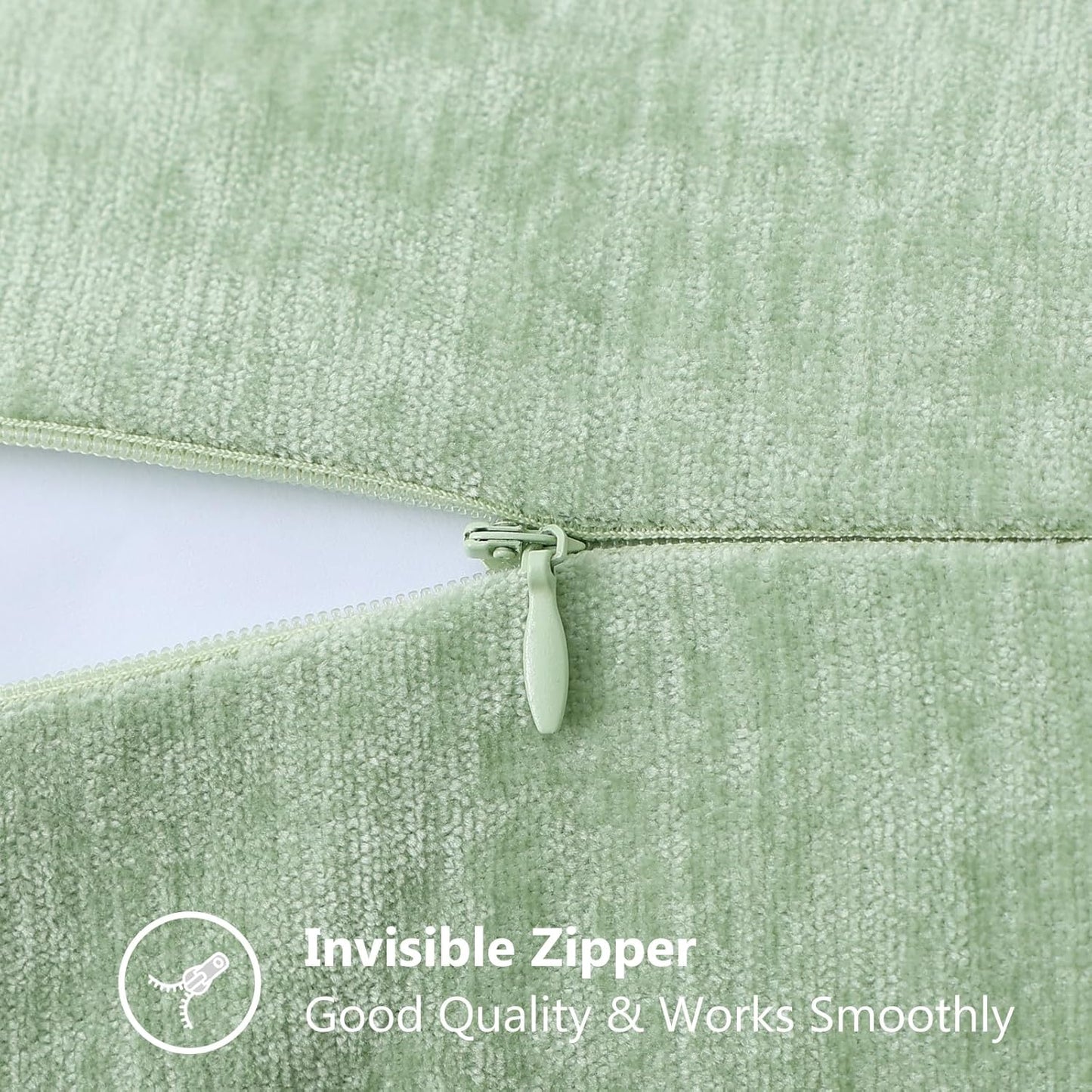 decorUhome Chenille Soft Throw Pillow Covers 22x22 Set of 2, Farmhouse Velvet Neutral Decorative Euro Pillow Covers with Stitched Edge for Couch Sofa Bed Home Decor, Sage Green