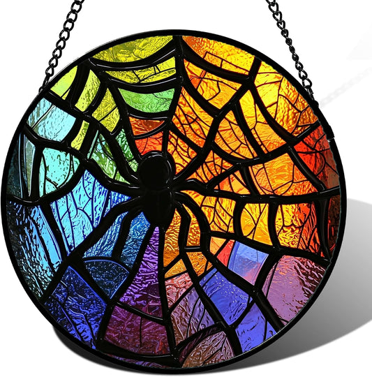 Stained Glass Suncatcher, Colorful Spider Sun Catcher Black Insect Stain Glass Window Hanging Decoration Mother's Day Birthday Gifts for Women Men Mom Nana 11.8 in