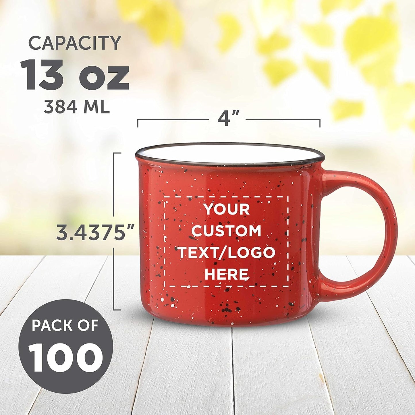 DISCOUNT PROMOS Custom Ceramic Campfire Coffee Mugs 13 oz. Set of 10, Personalized Bulk Pack - Perfect for Tea, Espresso, Cappuccino, Hot Cocoa - Red
