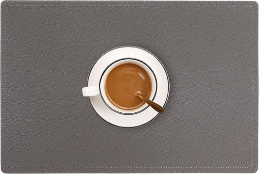 Set of 6 Faux Leather Placemats, PU Table Mats, Waterproof, Stain Resistant, Heat Resistant, Non-Slip Easy to Clean for Kitchen Dining Table,Conference Table C Grey Rectangle
