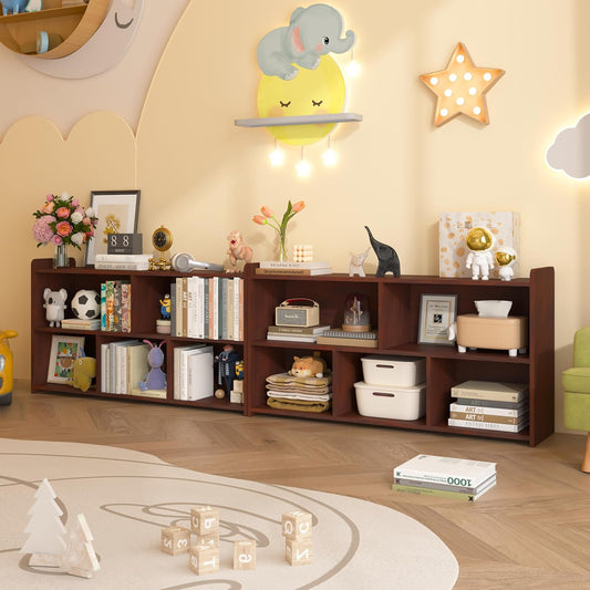 Book Shelf Set of 2, 5 Cubes Storage Organizer, Freestanding Cherry Bookshelf Cube Shelf for Bedroom, Living Room, Home Office, Open Bookshelf Wooden Bookcase