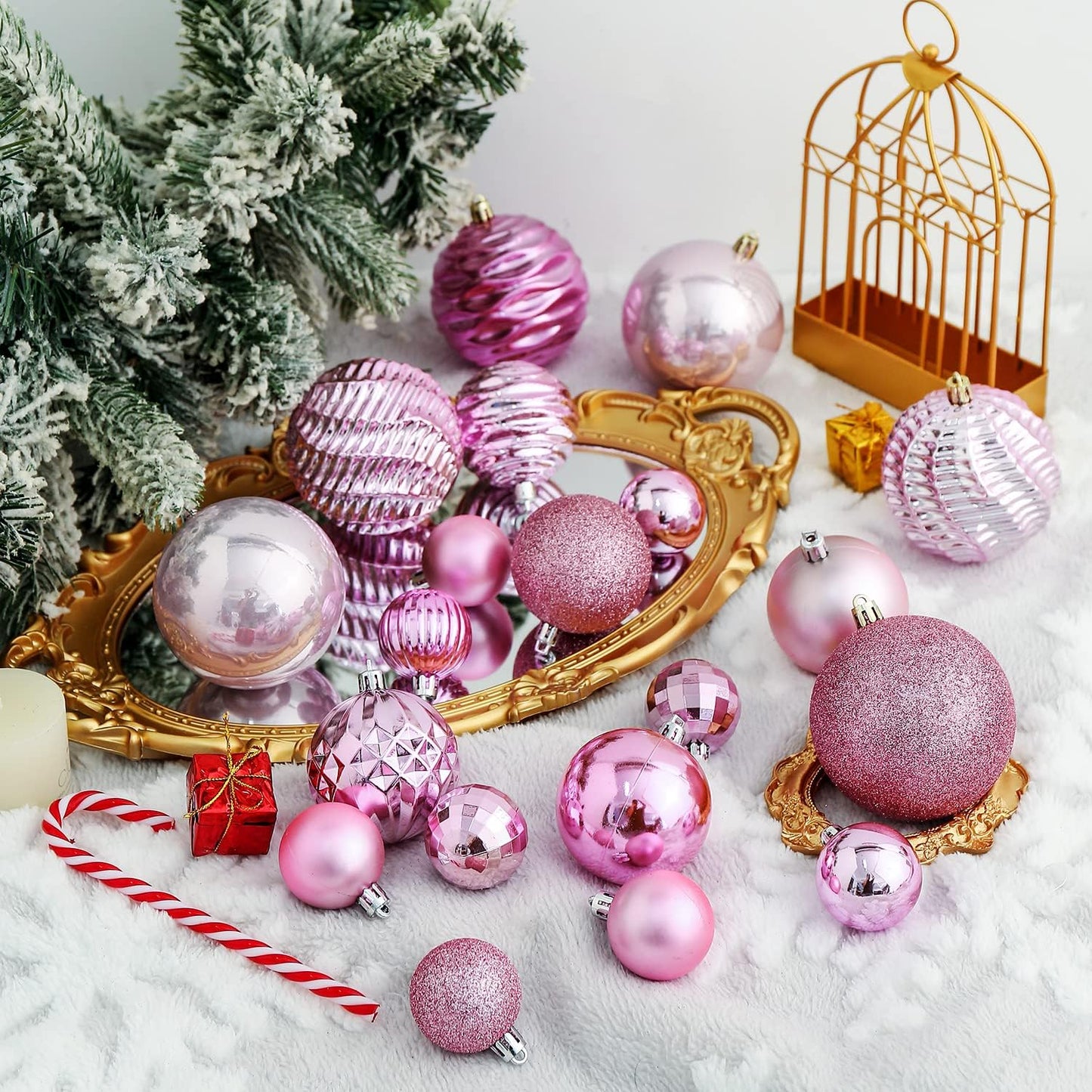 XmasExp 16ct Christmas Balls Ornaments Set- Shatterproof Large Hanging Ball Decorative Xmas Balls for Holiday Wedding Party Xmas Tree Decoration(3.15"/80mm, Pink)