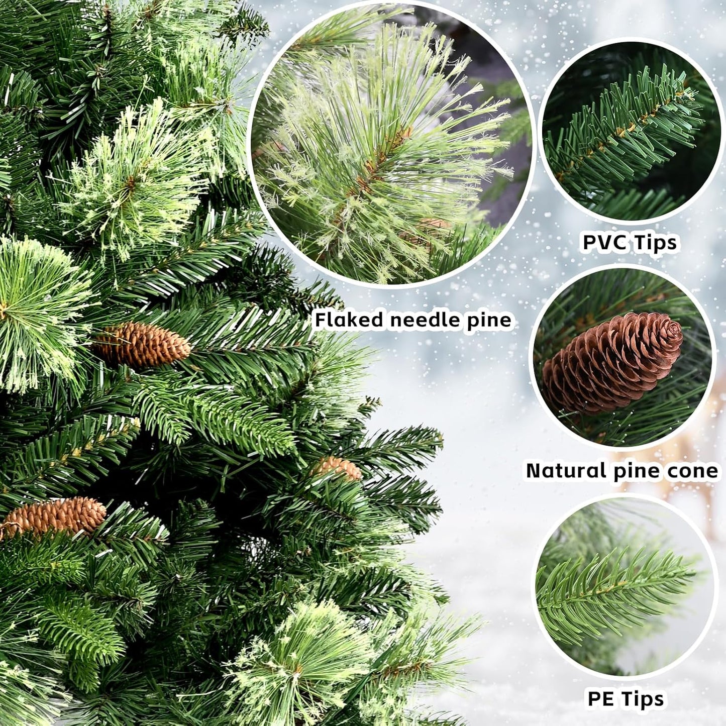 Kadunmina 4ft Artificial Christmas Tree Carolina Pine Tree, Unlit Hinged Premium Xmas Trees with 647 Branch Tips, Pine Cones, Foldable Metal Stand for Home, Office, Holiday Party Decoration